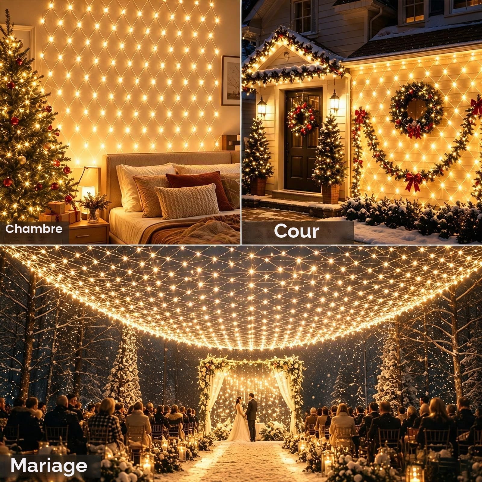 yowin Guirlande Lumineuse 2 Pièces 3x2M 200 LED Filet Lumineux avec Prise | Rideau Lumineux Étanche avec Minuterie 8 Modes pour Lumiere Exterieur Terrasse Jardin Balcon Décoration Noël - Blanc Chaud