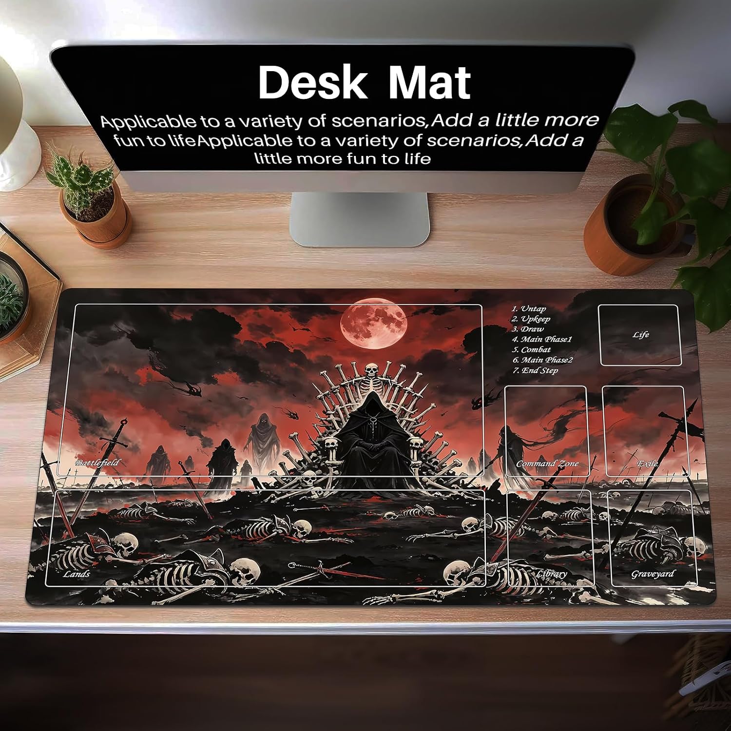 MTG Mat TCG DND Playmat with Storage Bag & 7 Dice | Waterproof Non-Slip Surface | Premium Edge-Locking Design | Play Mat with Zones for Magic Playmat Gaming Mat (H-Blood Moon Battlefield) image 3