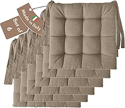 Set of 4 or 6 Kitchen Chair Cushions Made in Italy, Kitchen Chair Cushions, 40 x 40 cm Thick 6 cm, Sponge and Acrylic Padding (6, Beige)