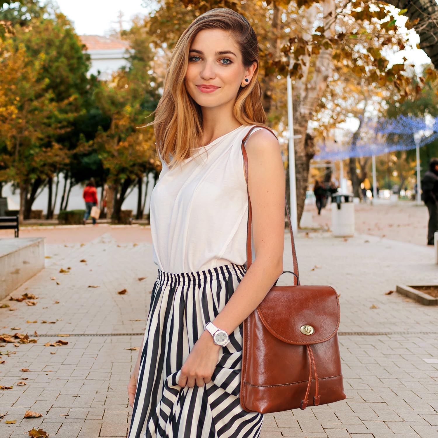 Banuce Full Grains Italian Leather Convertible Backpack Purse for Women Small Shoulder Bag for 9.7 inch iPad with Adjustable Strap Lightweight Brown - Image 3