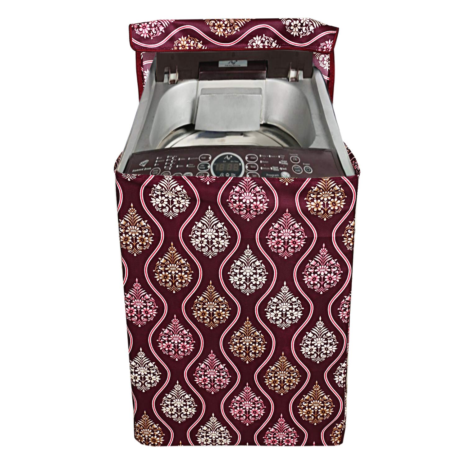 Kuber Industries Floral Design Cotton Top Load Fully Automatic Washing Machine Cover - Purple