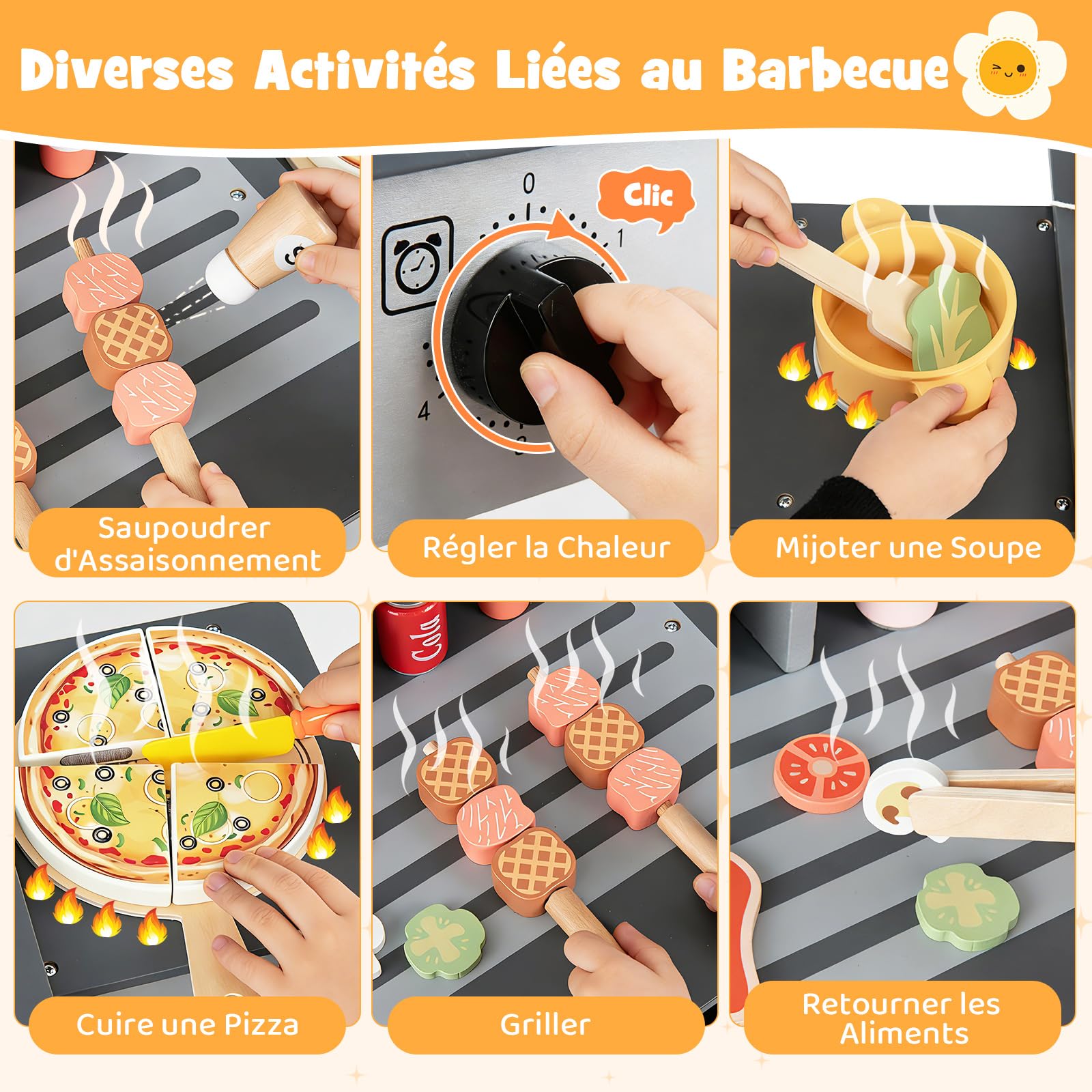 COSTWAY Barbecue Enfant en Bois avec 19 Accessoires