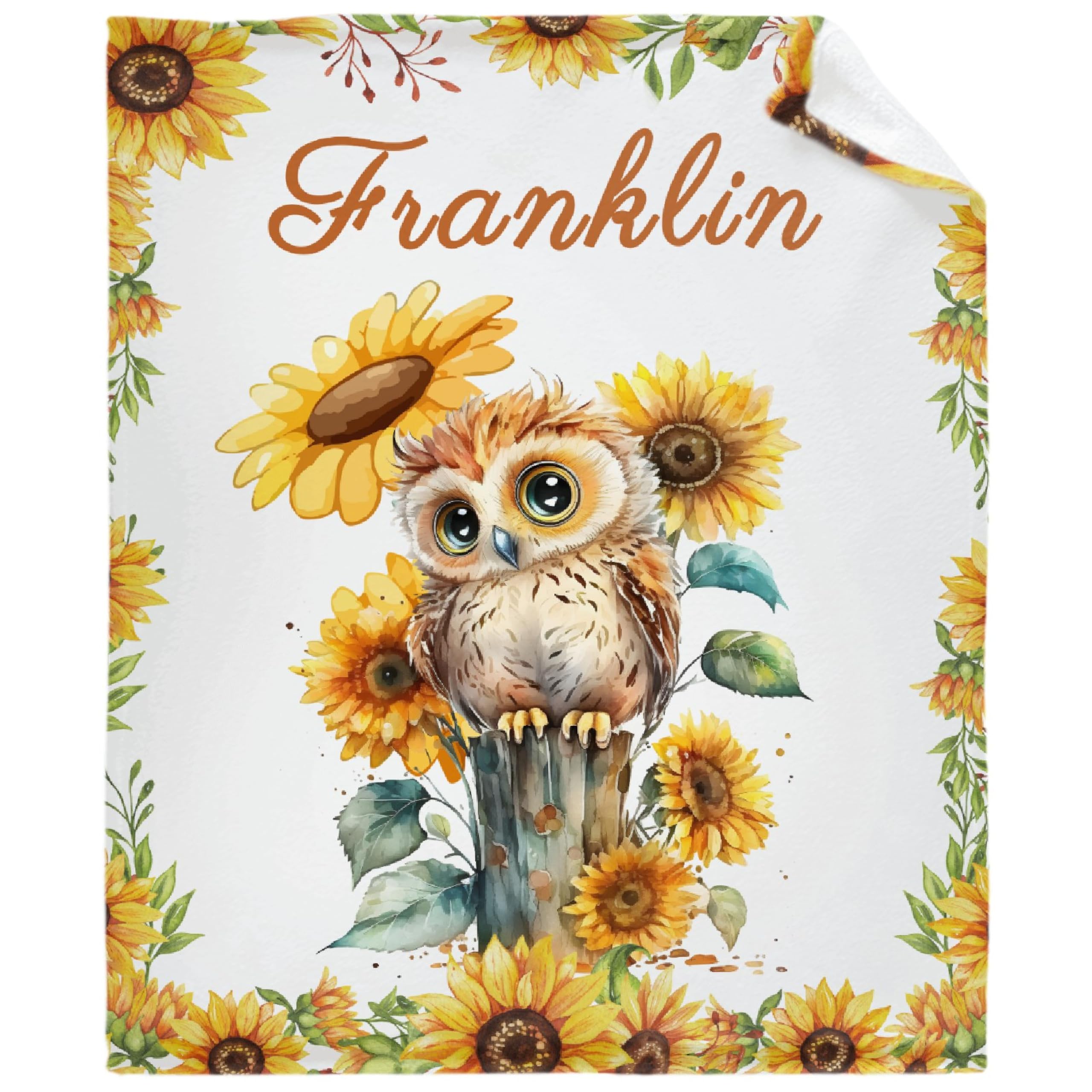 Custom Sunflower Owl Blankets Custom Baby Blanket for Girls Boy