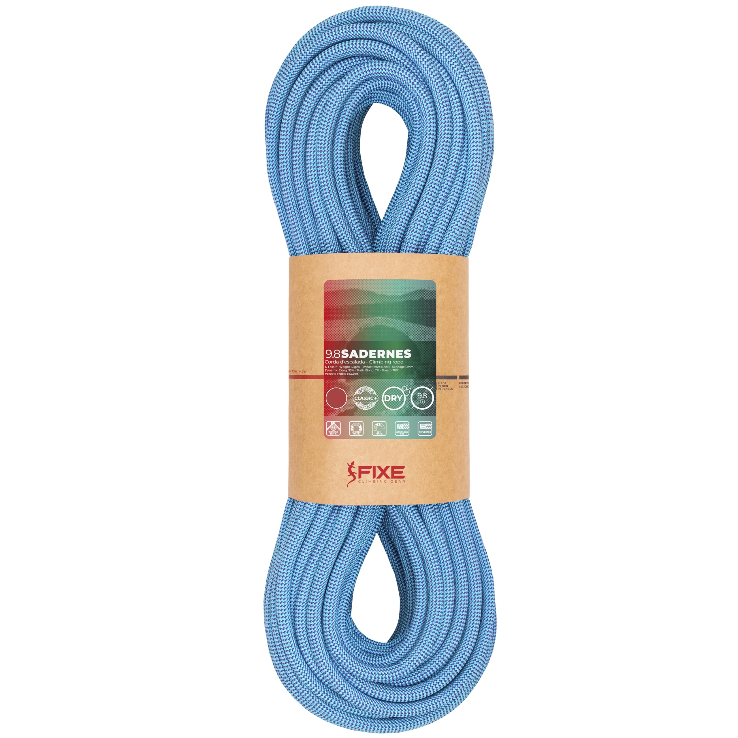 FIXE - Cuerda Escalada - Cuerda dinámica simple SADERNES Azul, diámetro 9,8mm, 70 metros - Cuerdas para escalada en roca y rocódromo