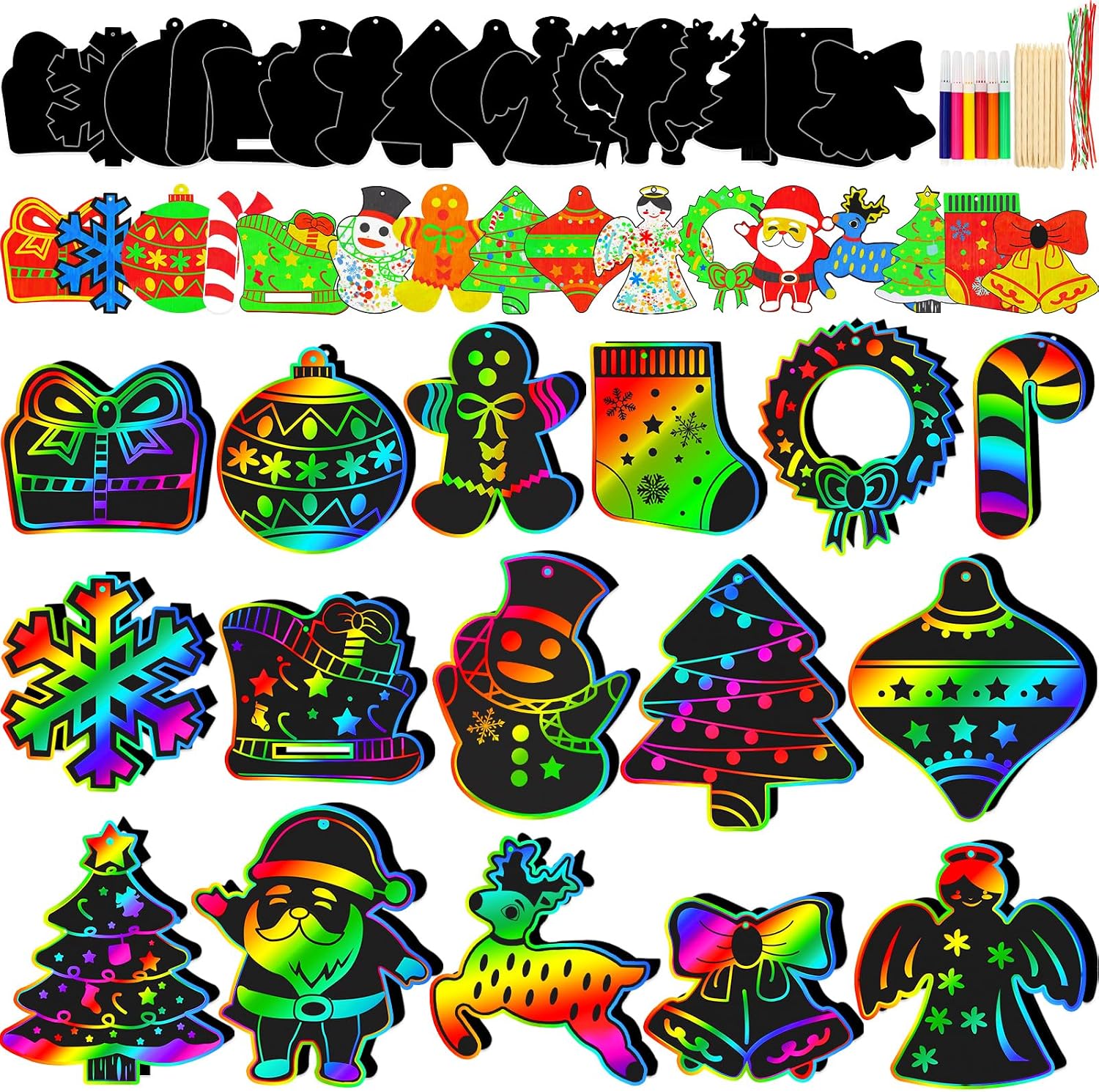 Natonhi 96Pcs Christmas Crafts for Kids, Scratch Art Ornaments Party Favors