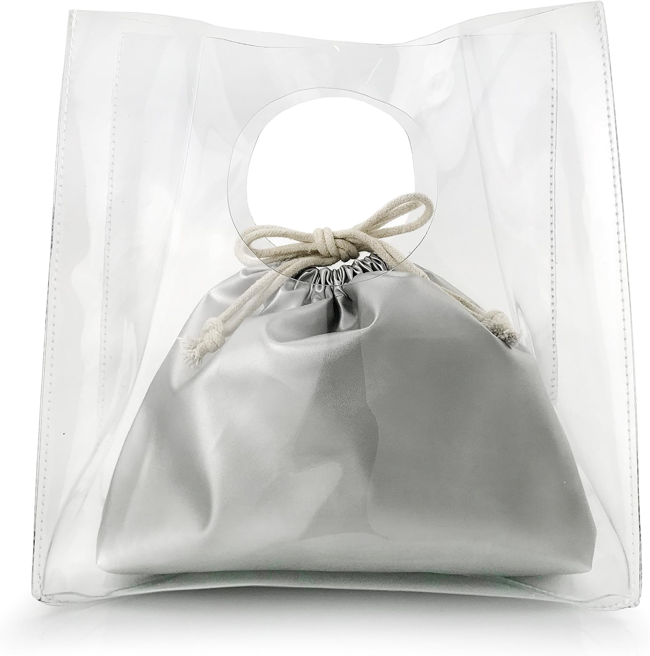 HOXIS Minimalist Clear Handbag Womens Clutch with Drawstring Pouch