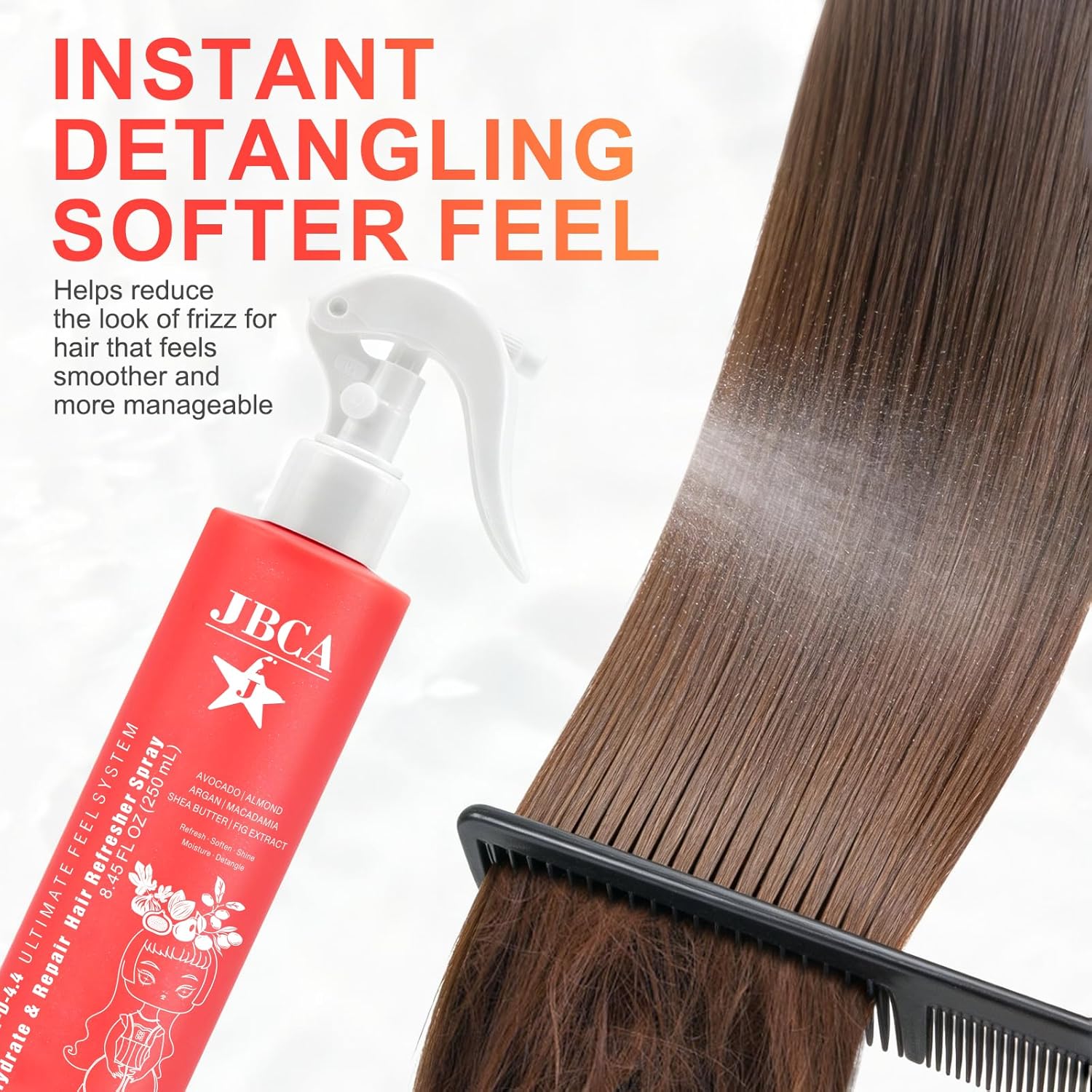 JBCA Leave-In Conditioner Spray with Argan Oil & Vitamin B5 - Repair Hair Mist for Dry Hair - Detangles & Refreshes Between Washes - 8.45 Fl Oz