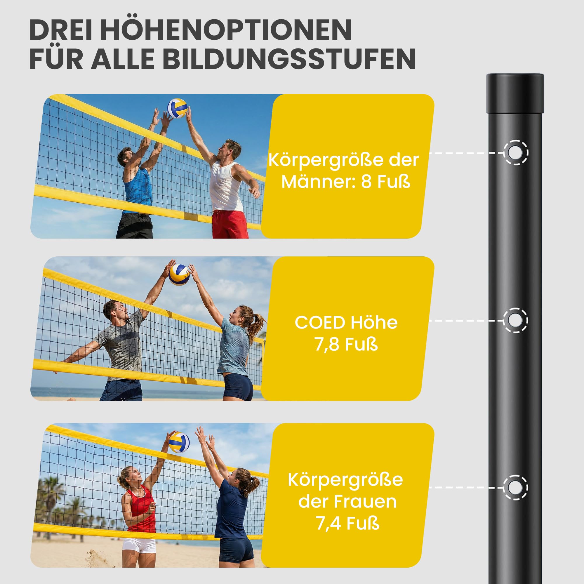 SPORTNOW Volleyballnetz Set Volleyball-Set mit höhenverstellbaren Stahlpfosten, Tragbar verstellbar Beachvolleyball-Netz mit Volleyball, Begrenzungslinie, Tragetasche, für Indoor, Outdoor