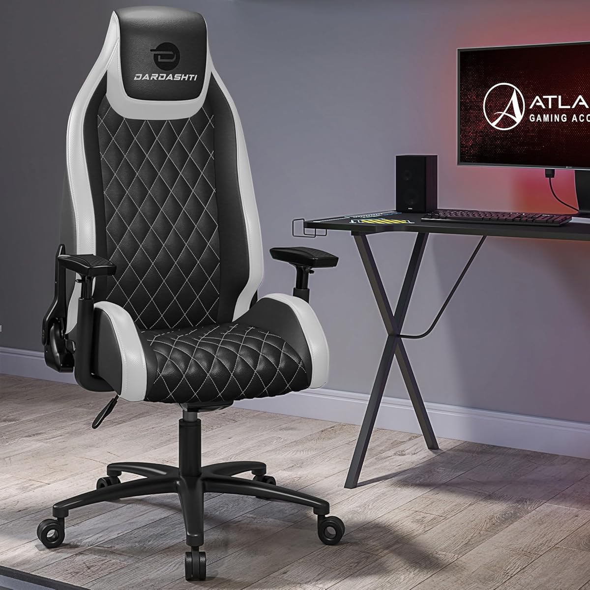 Atlantic Gaming Chair, Office Chair High Back Computer Chair Leather Desk Chair Racing Executive Ergonomic Adjustable, Swivel, Reclining Task Chair & Armrests, Lumbar Support (White)