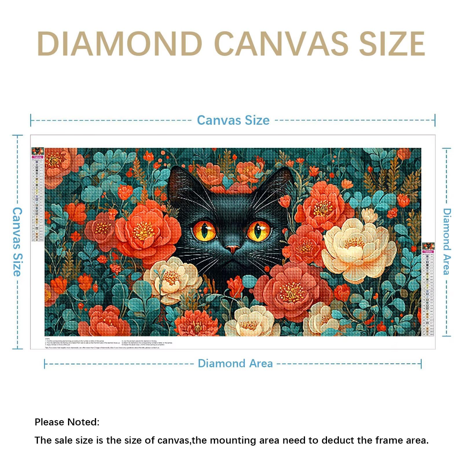 Diamond Painting Adultos Flor Pintura Diamante, Gato Diamond Painting 5D Completo, DIY Cuadrado Cristal Bordado Punto de Cruz Cuadros de Diamantes para Decoracion Hogar, Regalo Mujer 180x90cm 0J-116