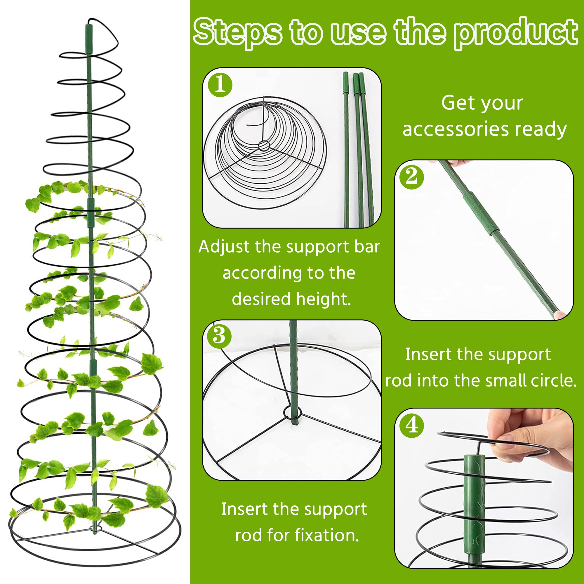 3er Set Spiral Pflanzen Rankhilfe Metall 53,6 Zoll Verstellbares Pflanzengestell Für Erbsen Bohnen Gurken Kletterpflanzen Gartenstütze Mit Erdspießen