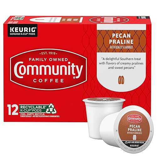 Community Coffee Pecan Praline - 12 cápsulas de café con sabor a praliné de nuez, tostado medio, compatible con cafeteras Keurig 2.0 K-Cup (12