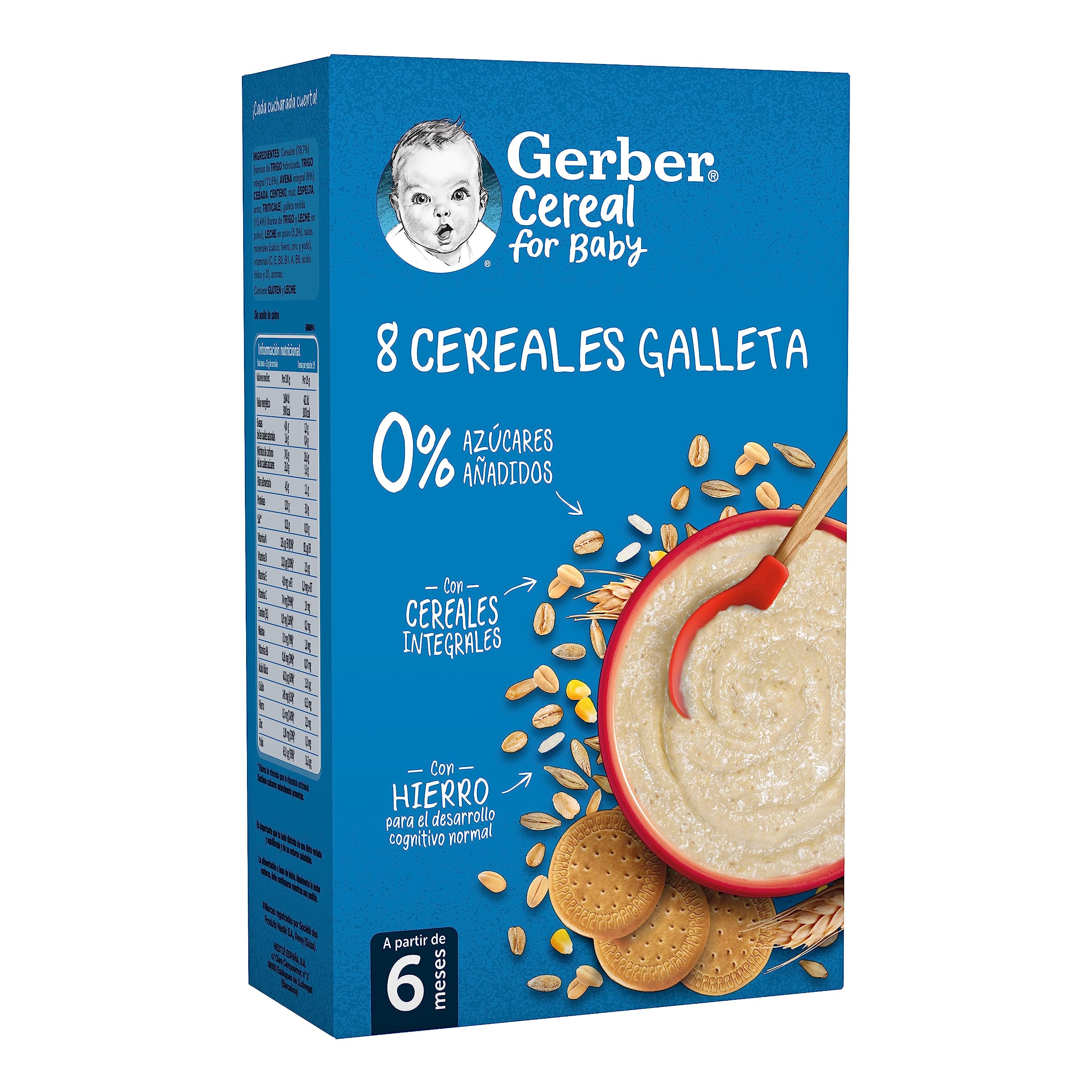 GERBER Papilla de 8 Cereales Galleta, a partir de los 6 meses, 475g
