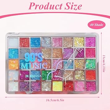Glitter Eyeshadow Palette, 40 Colours Glitter Eyeshadow White Silver Pink Purple Green Blue Sparkly Eye Make Up Palettes, Colourful Eye Shadow Pallets for Women, Long Lasting Shimmer Eyeshadow