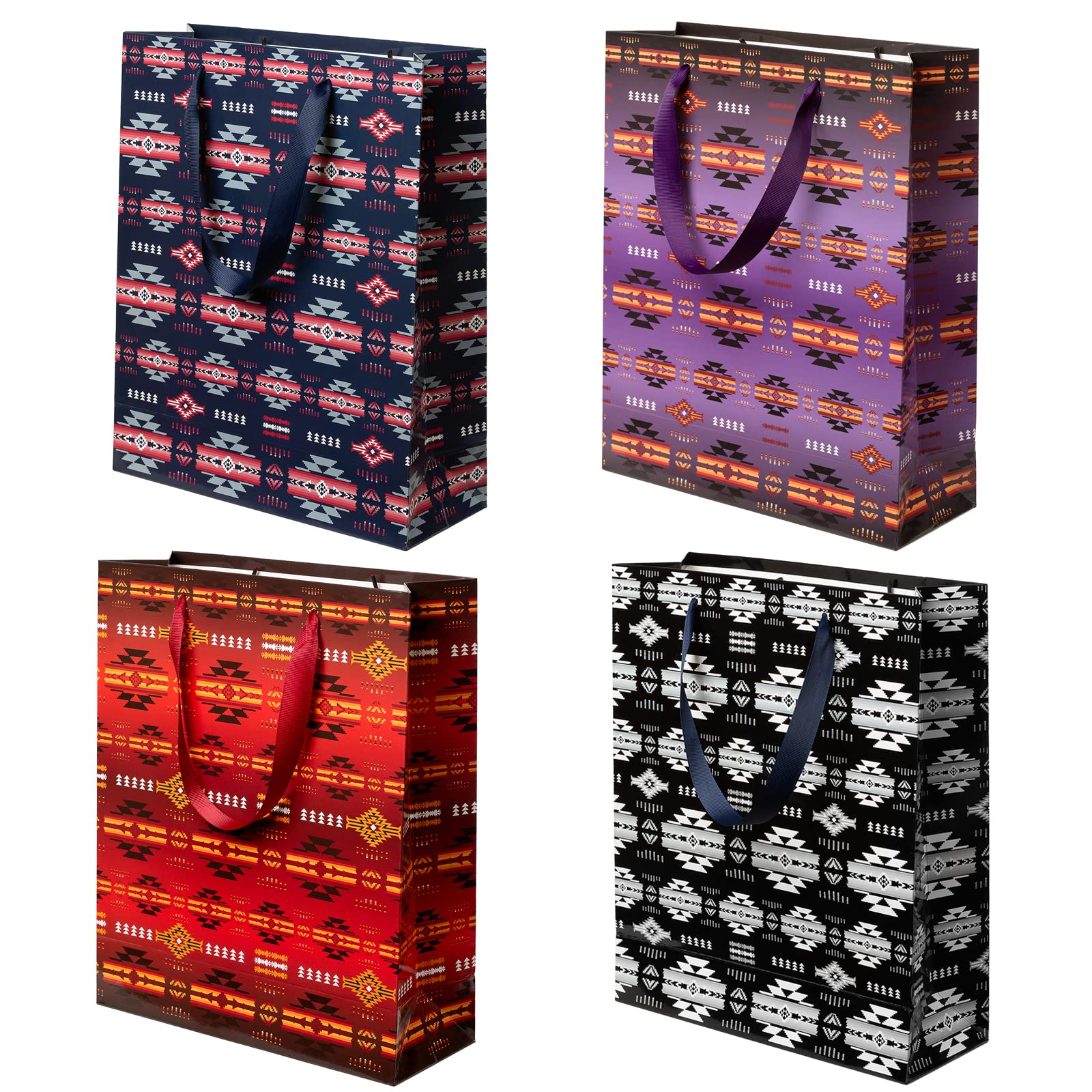 Nu Trend Southwest Gift Bags Assorted Sizes, Reusable 4 Piece Paper Gift Bags Bulk for Xmas Holiday Wedding Team Presents with Handles Medium/Large/