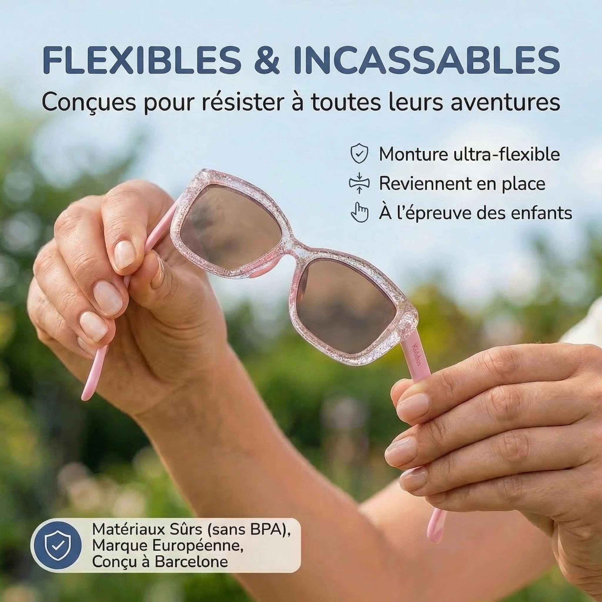 Kiddus Lunettes de Soleil Fille 4-8 Ans, Polarisées UV400 CAT3, Monture TR90 Flexible, Branches TPE, Pont en Silicone, Certifiées CE ISO REACH