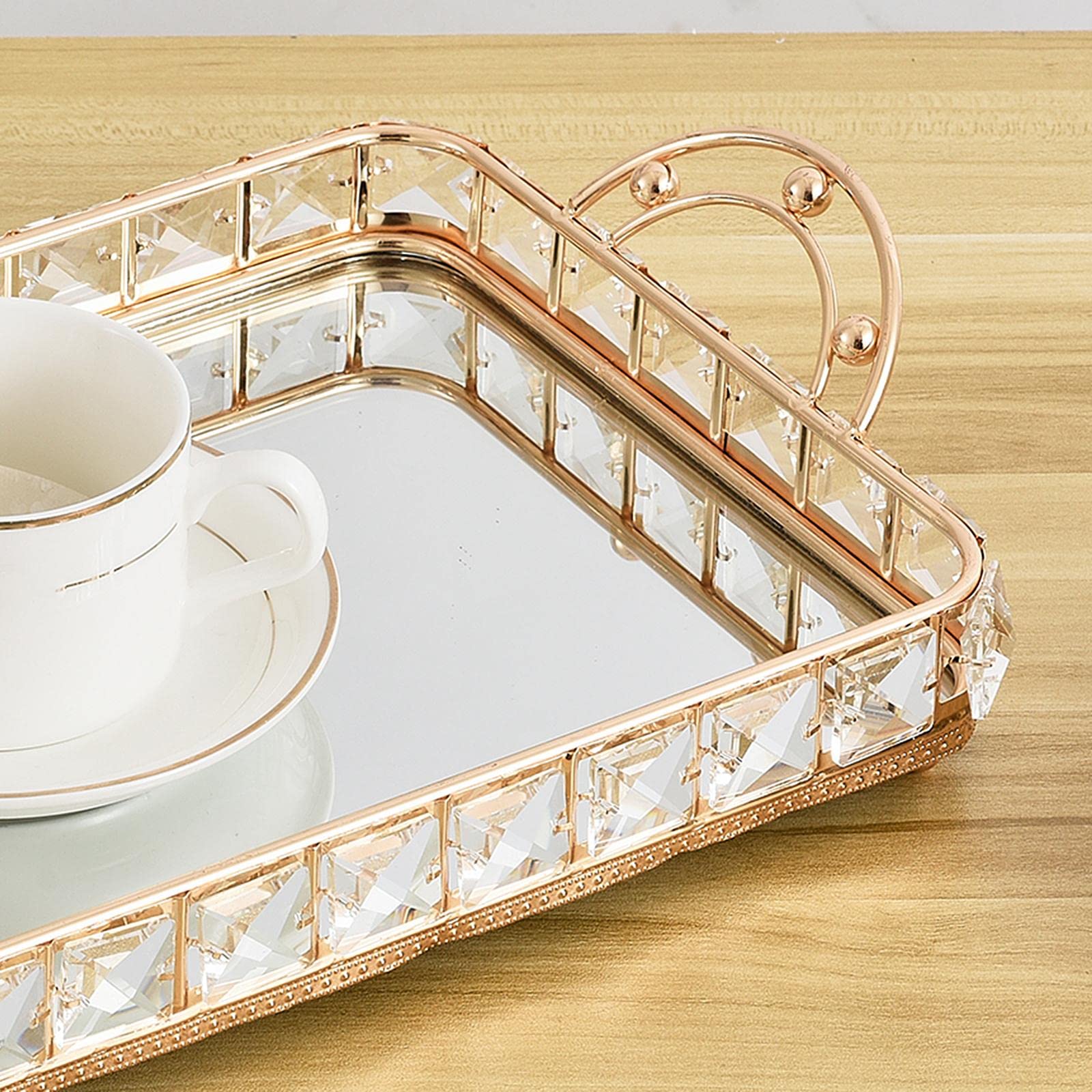 Yajuyi Bandeja Espejo Cristal Maquillaje Accesorios Joyas Organizador Metal con Base de Espejo Y Diseño Exclusivo Indicada para Baño Dormitorio Sala Oficina