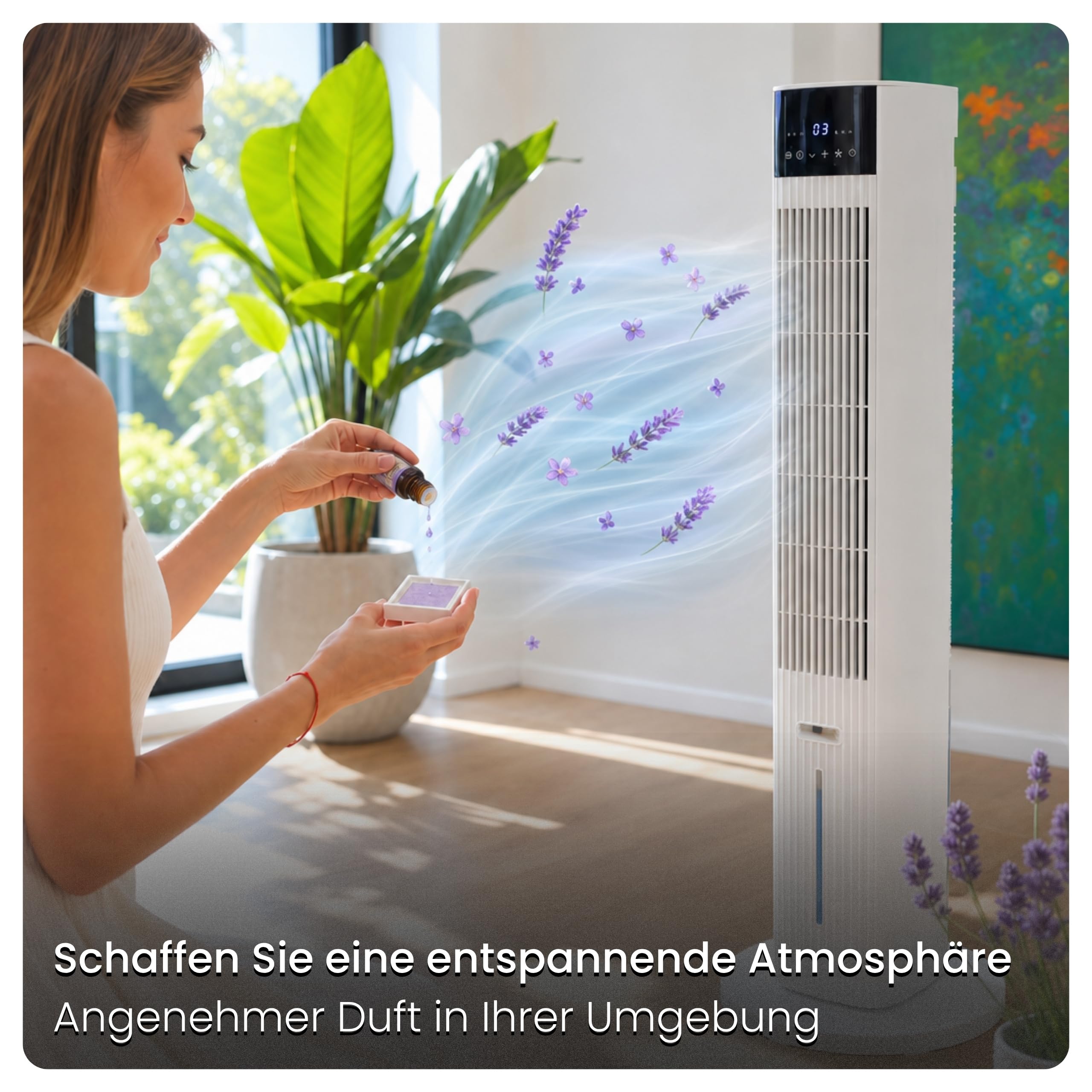 Ventilator mit Wasserkühlung CoolAir, WiFi, 5L, 2x Kühlakkus, 65W, Oszillation, Cooler Fan, Verdunstungskühler, Turmventilator mit Kühlung, Luftkühler, Standventilator, Raumkühler
