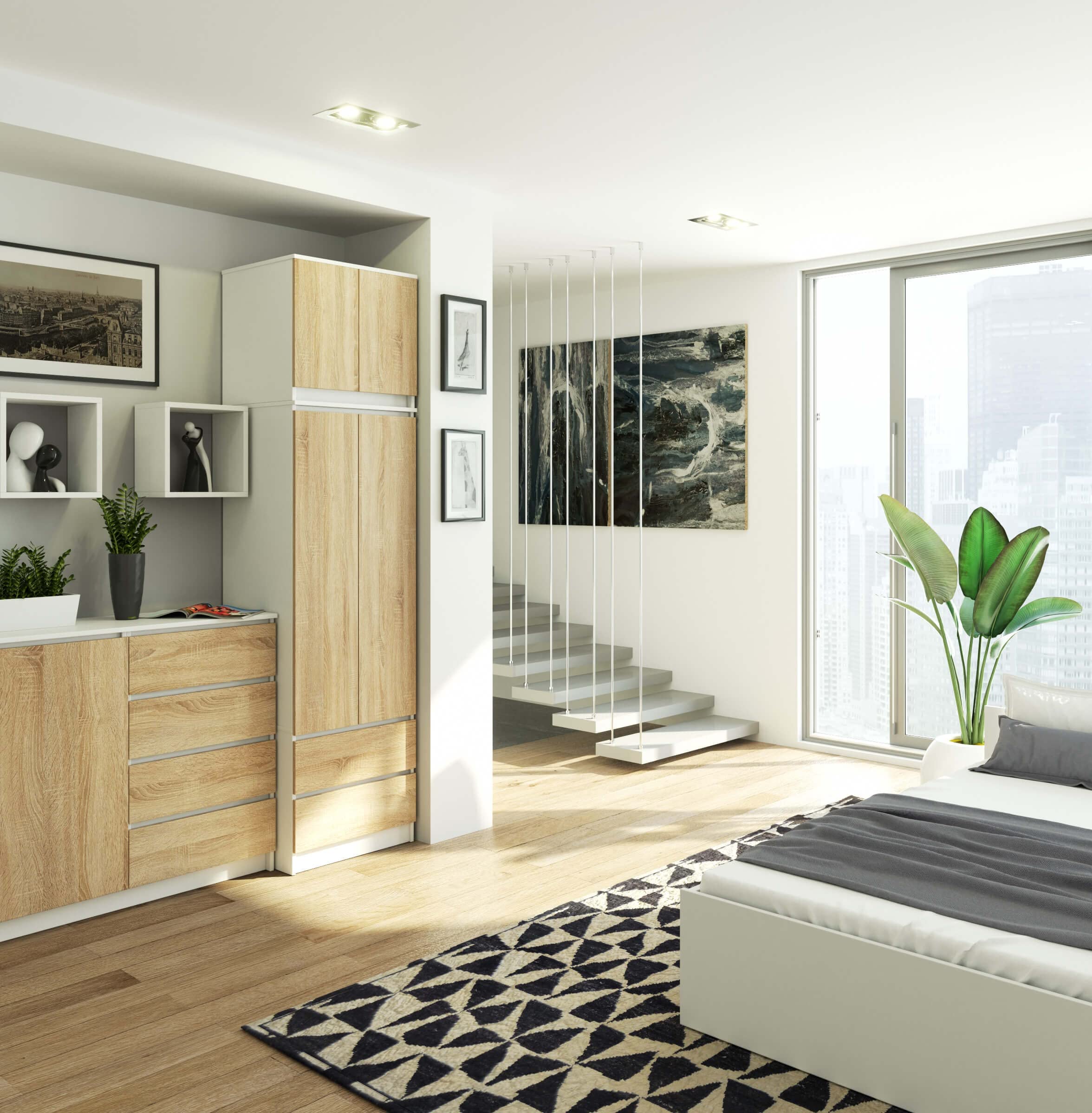 AKORD | Armadio con Estensione | Armadio con Ripiani, e Appendiabiti e Cassetti | 234 cm di Altezza | Mobiletto Cameretta Camera da Letto | Mobili soggiorno | Guardaroba |Bianco | Rovere Sonoma