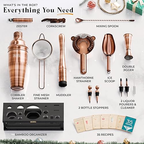 Miniatura 4 de BARE BARREL Mixology Bartender Kit Bar Set Juego de coctelera de 16 piezas Herramientas de mezcla de Martini Barware para el hogar Incluye 35