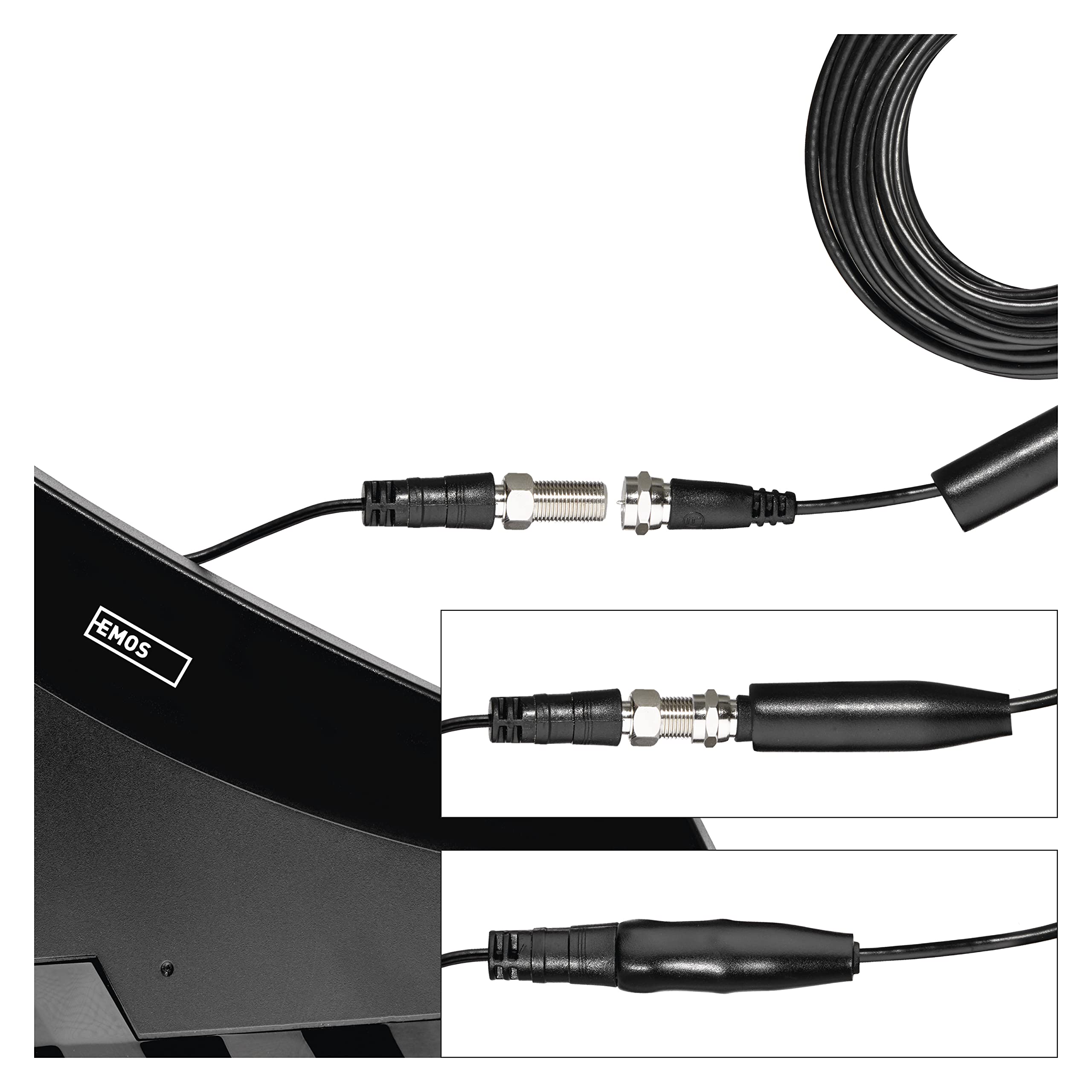 EMOS Antena de TV digital universal Village con amplificador externo, pasiva para HDTV, DVB-T/T2, receptor con filtro LTE, 4G, 5G, máxima calidad de señal Full HD