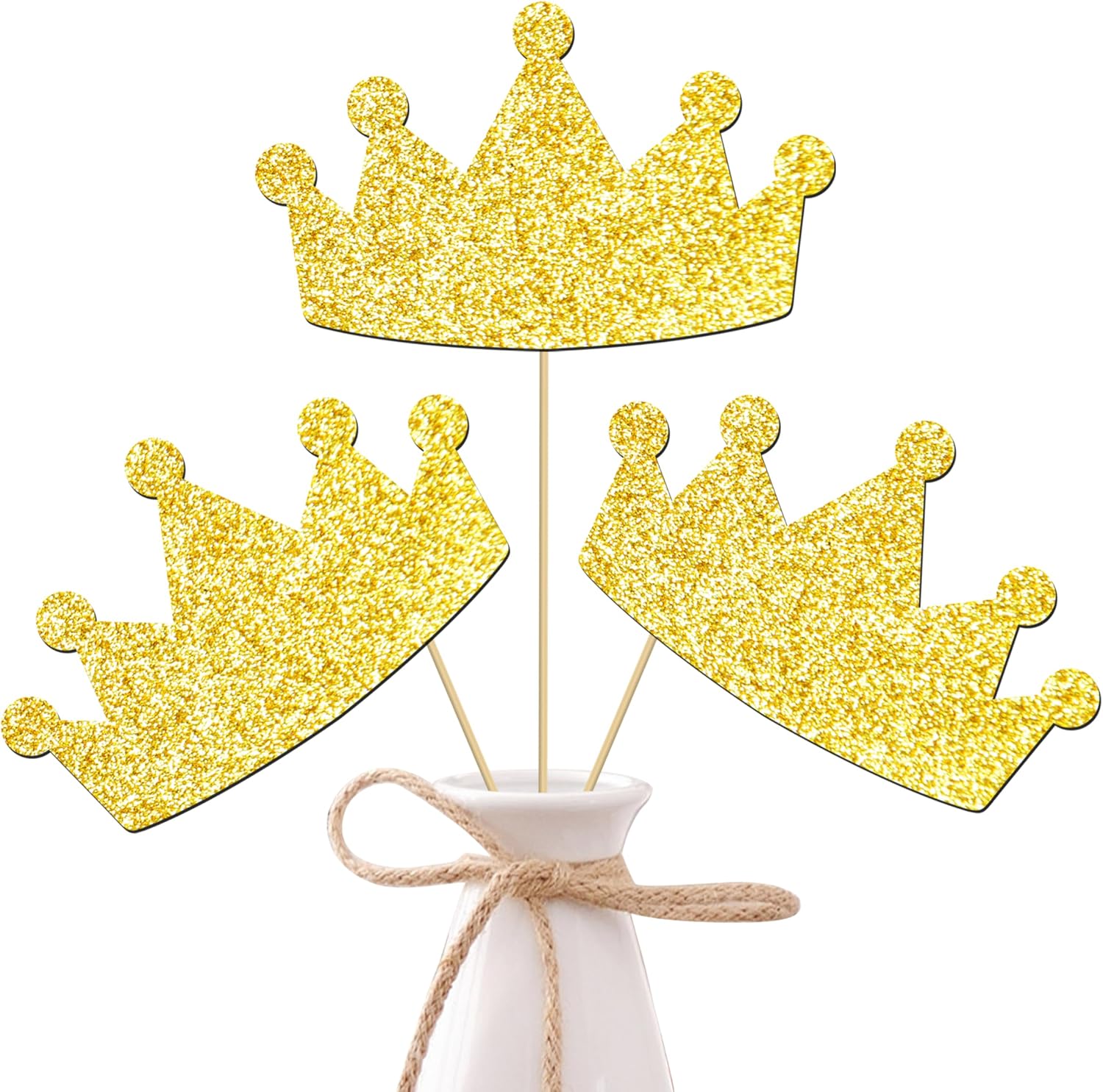12pcs Gold Glitter Crown Centerpiece Sticks Queen Crown Theme Centerpieces for Table Princess Party Decorations for Girls Birthday Party Wedding Engagement Supplies