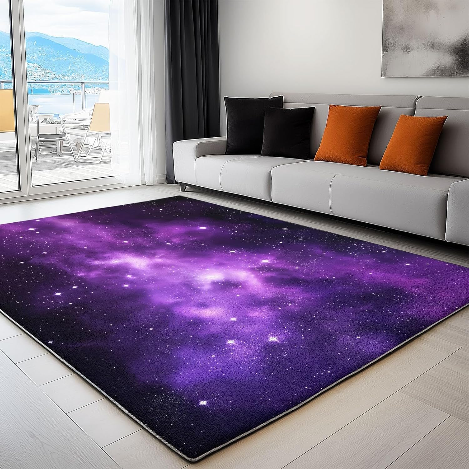 Ciel éToilé Violet Tapis 90x150 cm ScèNe Nocturne Moquette Antiderapant à Poils Courts Tapis 3D Lavable en Machine Convient aux Petits Salons Chambres Couloirs et Salles à Manger b-1927