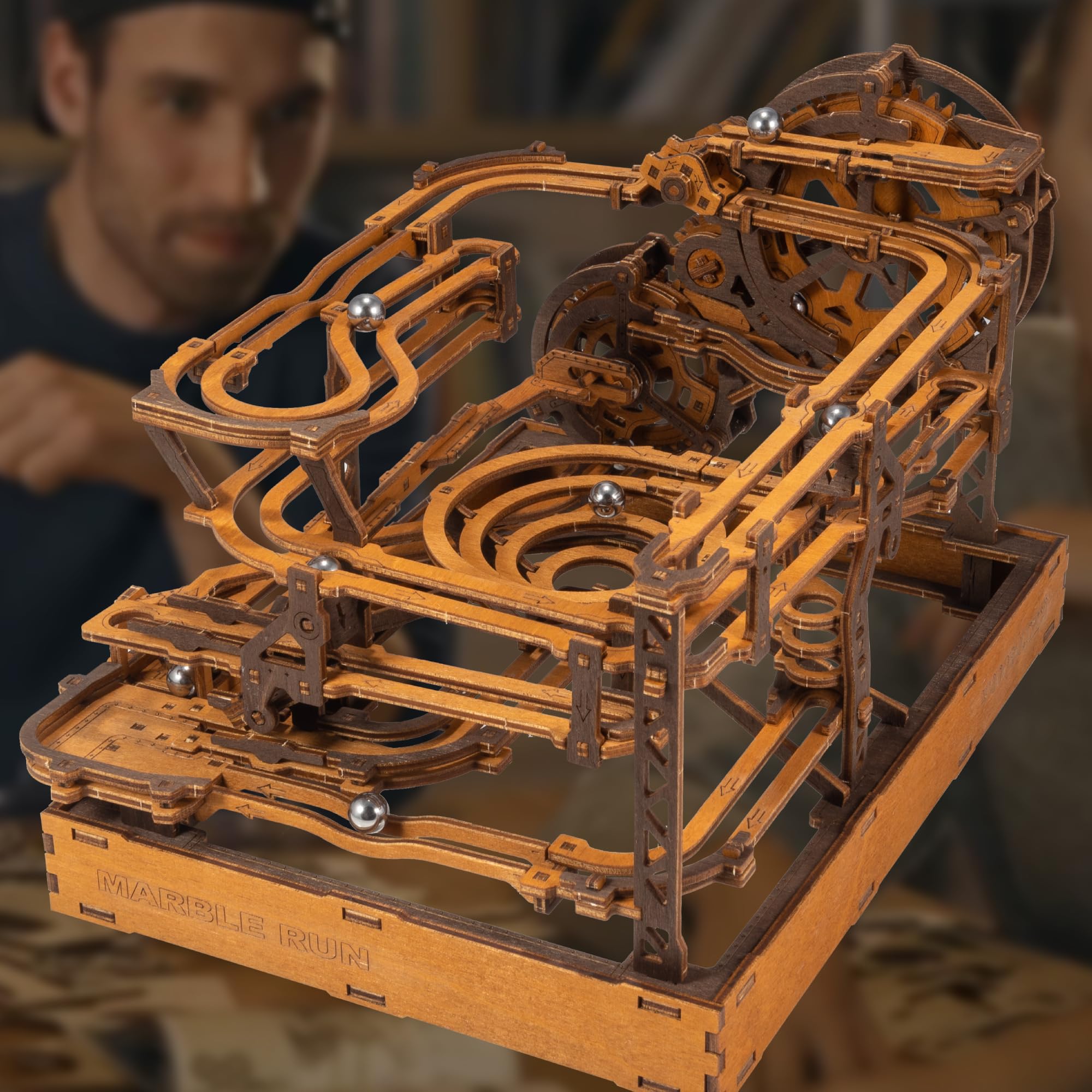 Wooden.City Murmelbahn 3D-Puzzle – europäisch gefertigtes mekahnisches Modellbausatz aus Holz, Marmor-Labyrinth zur Selbstmontage – kein Kleber erforderlich, ideal für Erwachsene und Jugendliche