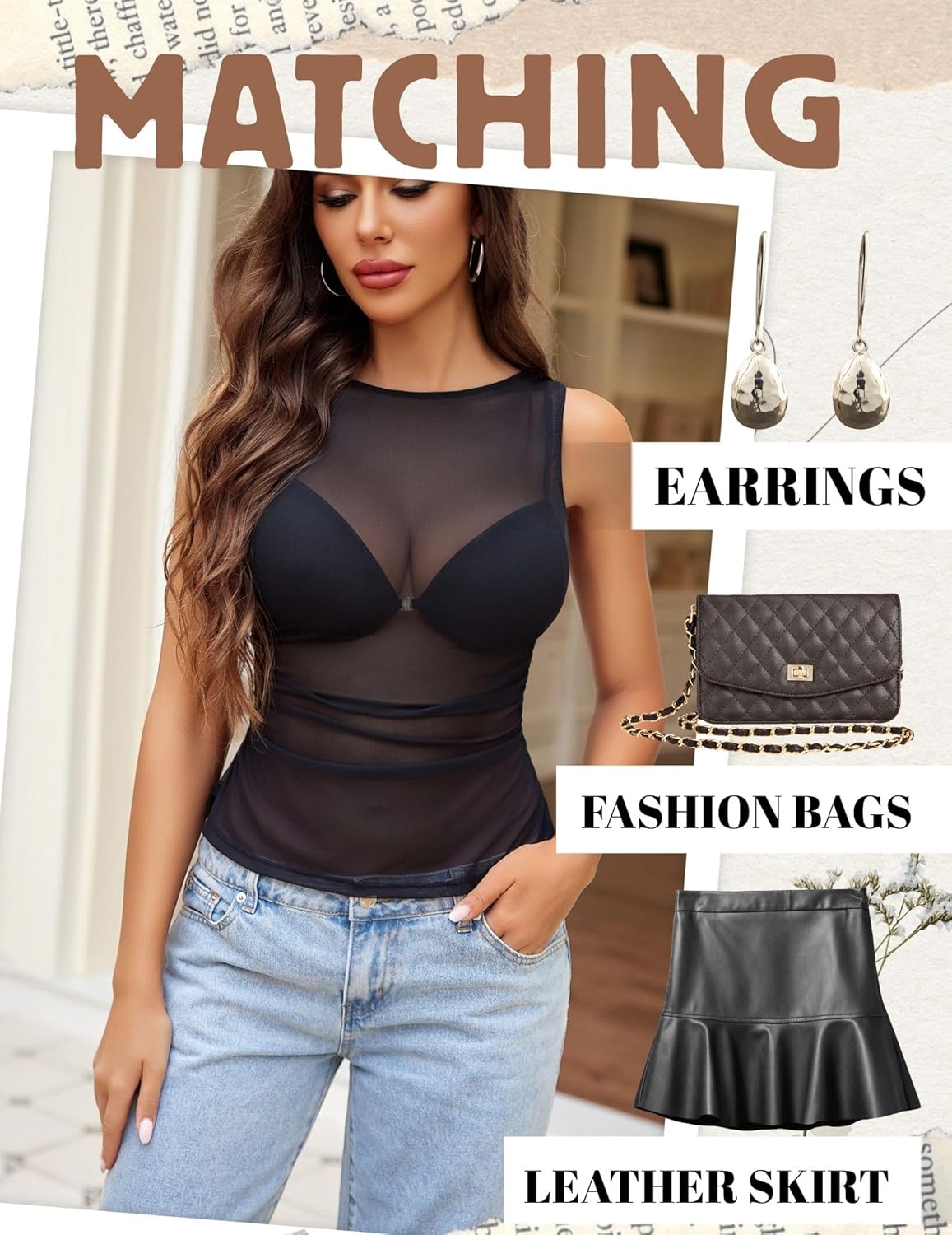 Avidlove Camisole Tops for Women Sexy Mesh Tank Tops Cami Y2K See Through Undershirts Slim Going Out Top Lingerie - Image 5