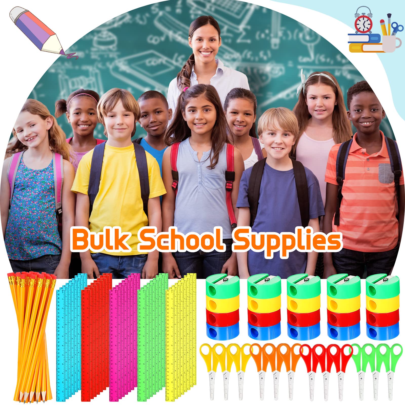 SATINIOR 48-Set School Supplies Bulk Pack - Pencils, Scissors, Rulers & Sharpeners For Classroom