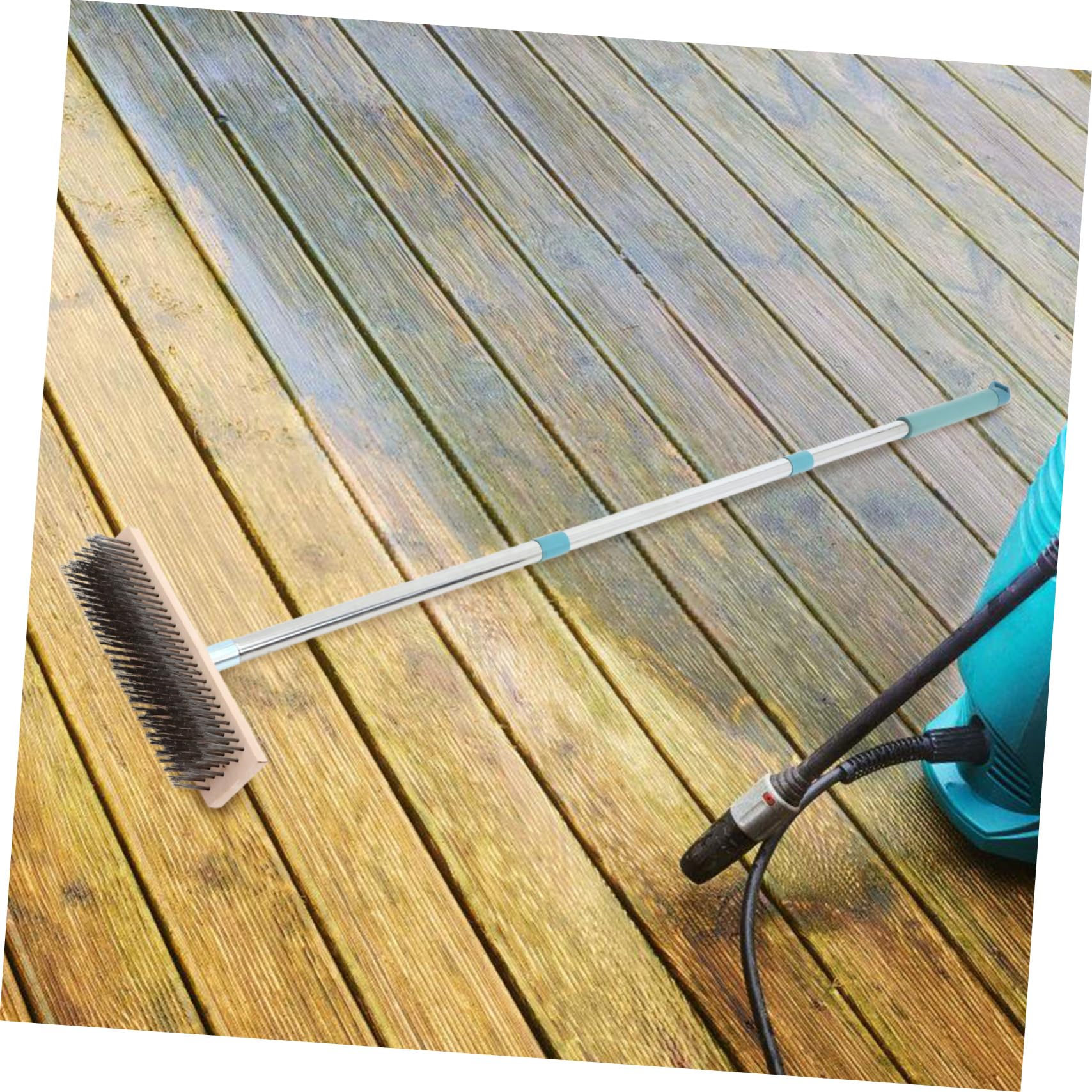 POPETPOP Cepillo de Limpieza para Patio y Hormigón con Cerdas Rígidas, Mango de 138cm y Cabezal de 20cm, Acero Inoxidable, para Suelos Duros