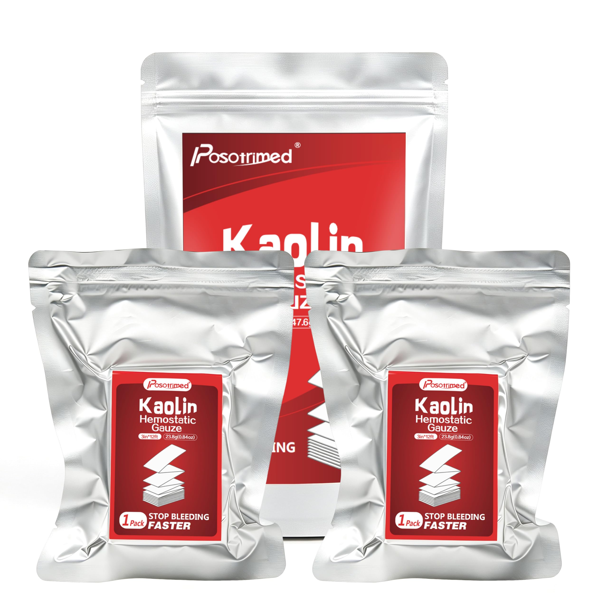 Kaolin Hemostatic Gauze for Emergency First Aid, 2 Pack