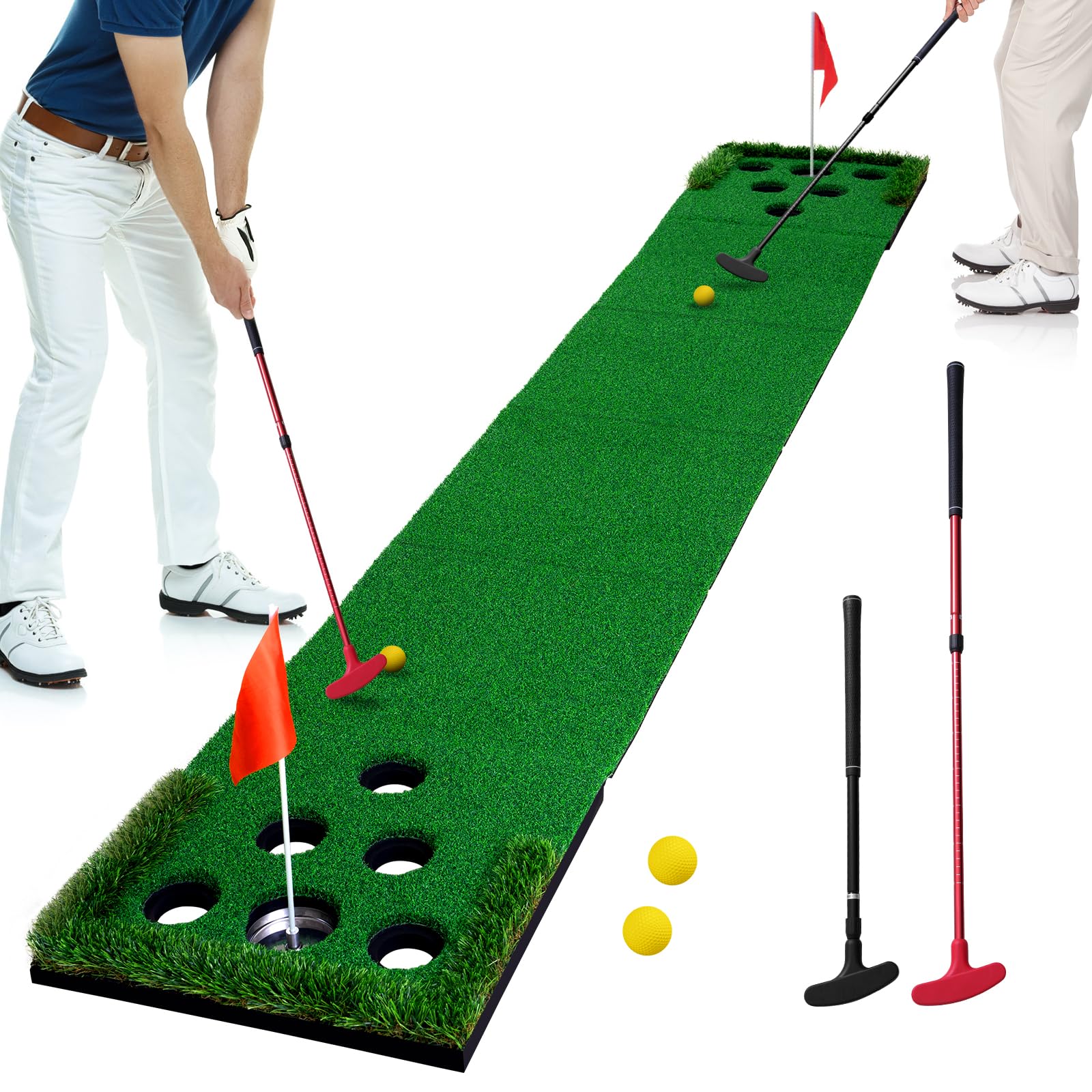 Golf Putting Game Set Putting Green Indoor Outdoor Putting Mat with 2 Putters 2 Balls 2 Cups & Flags Backyard Party Office Golf Game for Young Adults Fathers & Golfers