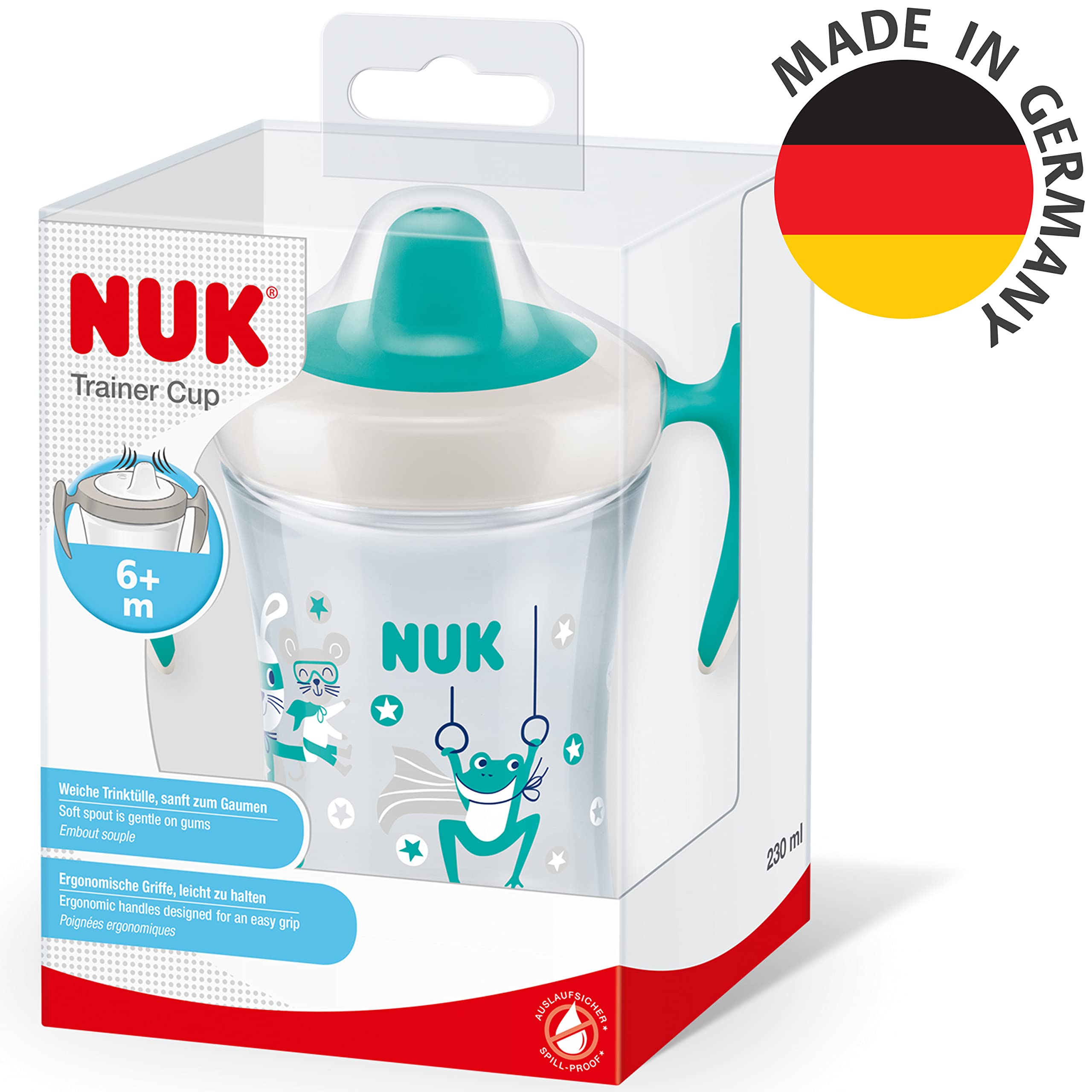 NUK Trainer Cup bicchiere antigoccia | Beccuccio morbido e a prova di perdite | 6+ mesi | Senza BPA | 230ml | rana verde