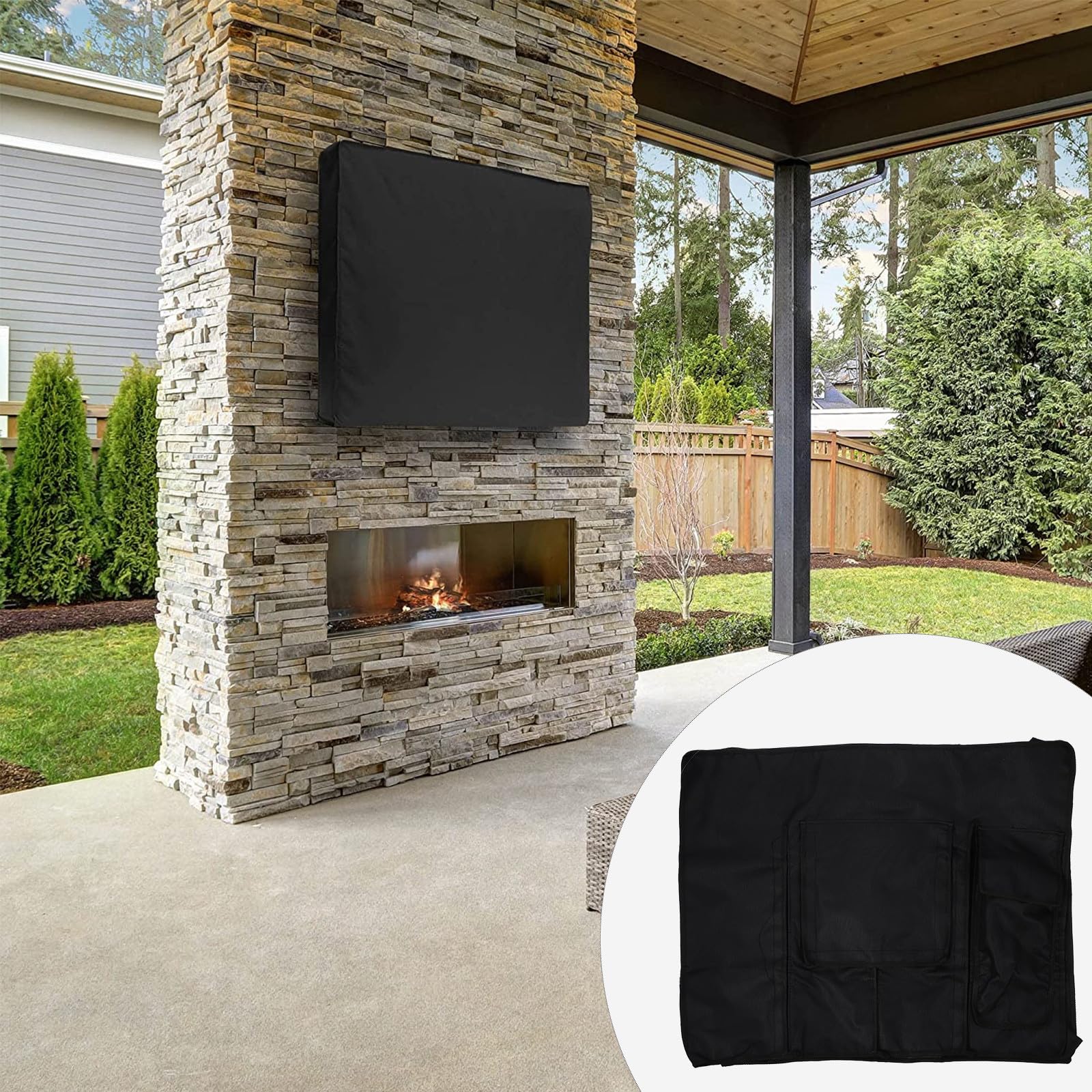 Amosfun Copertura per Tv da Esterno Nero, Protezione Antipolvere e Resistente per Schermi da 30 a 32 Pollici, per Giardino e Uso Outdoor