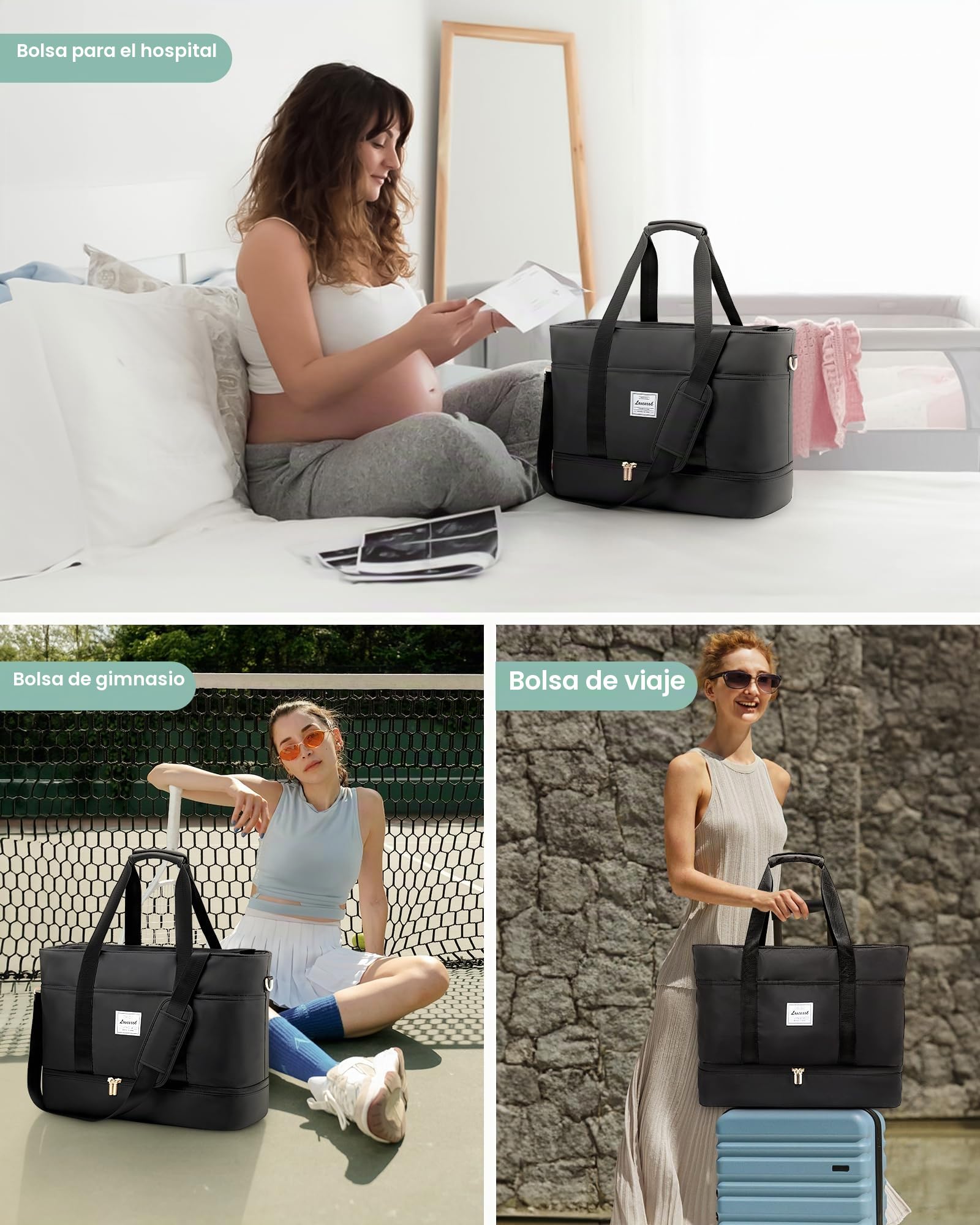 LOVEVOOK Grandes Bolsa de Viaje Mujer, Bolso Maternidad Hospital Travel Bag | Bolso Viaje Fin de Semana Bolsa de Mano Equipaje, Impermeable Macuto Viaje Bolsas Deporte Gimnasio Mochila Gym