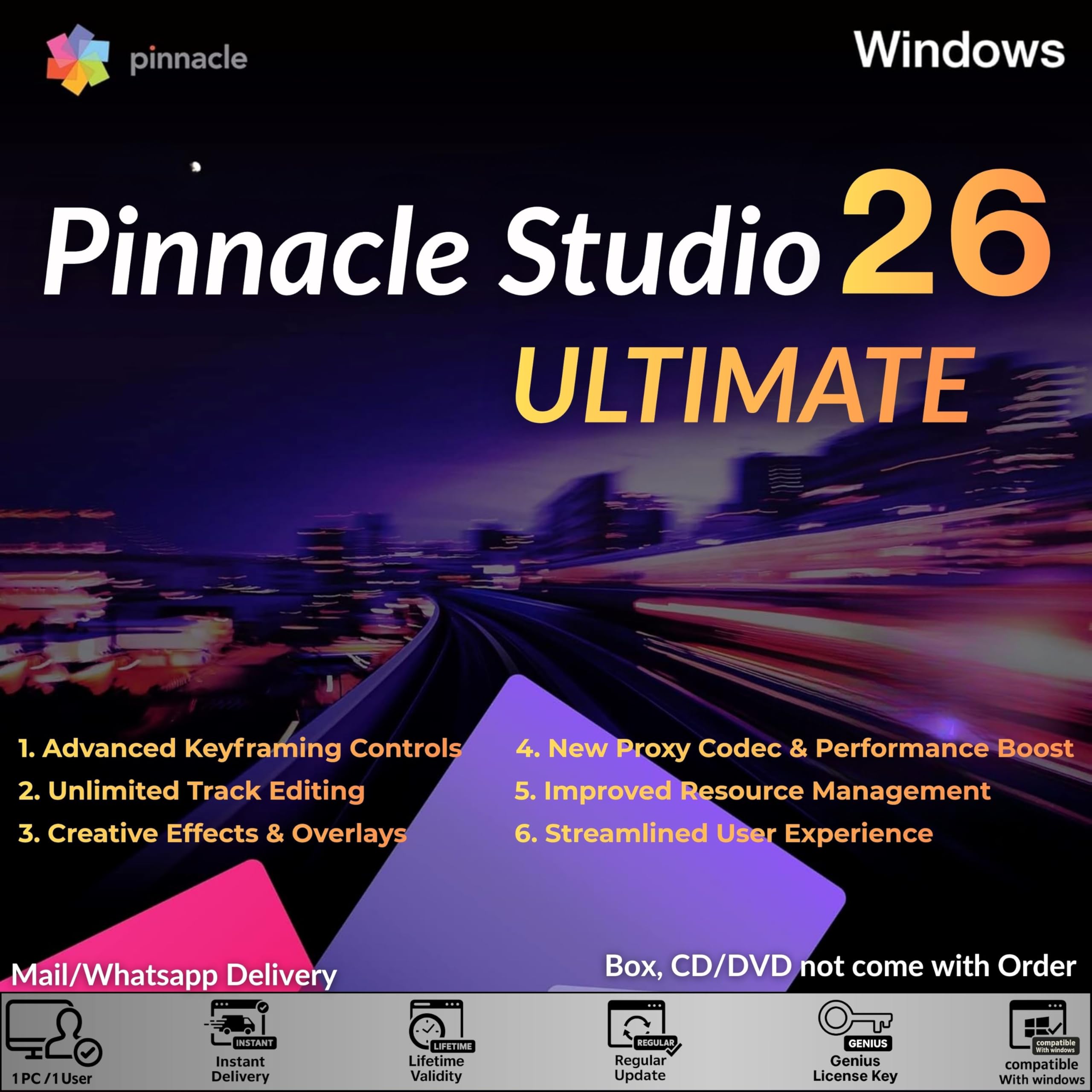 Pinnacle Studio 2026 Ultimate v26 for Windows | Professional Video Editing Software | Lifetime License | 1 User / 1 PC | 4K, HD, 360 Video Editing, Color Grading, Video Masking, Screen Recorder & Multi-Cam Editor | Screen Recorder with streming and gameing | For Windows PC