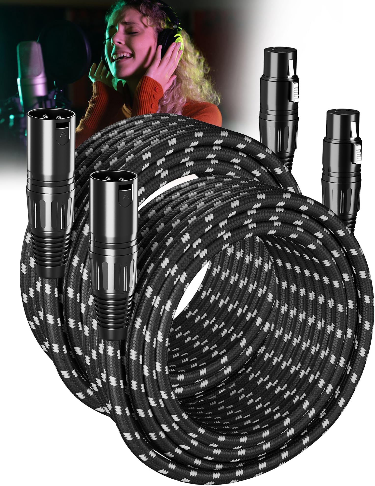 XLR Cables 25ft 2 Pack Fully Balanced Nylon Braided XLR Mic Cord Male to Female Microphone Cable 3 pin Oxygen-Free Copper (OFC) for Studio Recording Live Production 25 Feet