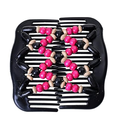 Miniatura 6 de Magic Wood Beads - Clip de peine doble para el cabello, accesorios elásticos para el cabello para mujer (azul, beige, rosa, rojo, morado) (azul)