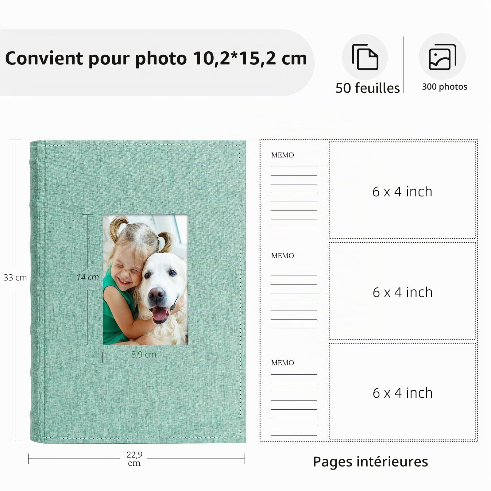 Vienrose Album Photo Traditionnel 10x15 cm 300 Poches Grande Capacité Couverture en Lin Albums Photos, pour Mariage Famille Bébé Vacances