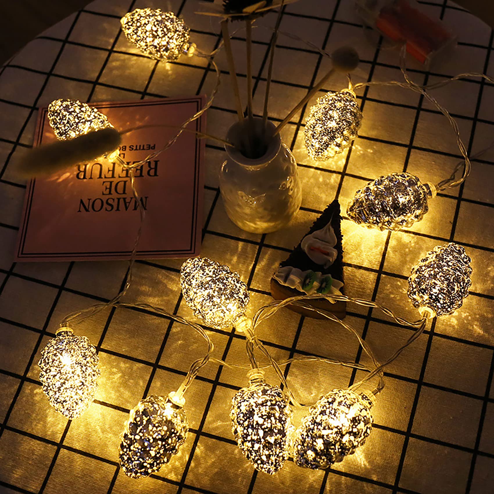 LED Kiefernzapfen Lichterkette Warmweiß Lichterkette Weihnachten Batterie Betrieben Lichterkette Deko für Zimmer, Wohnzimmer, Hochzeiten (19.7ft 40 LED)