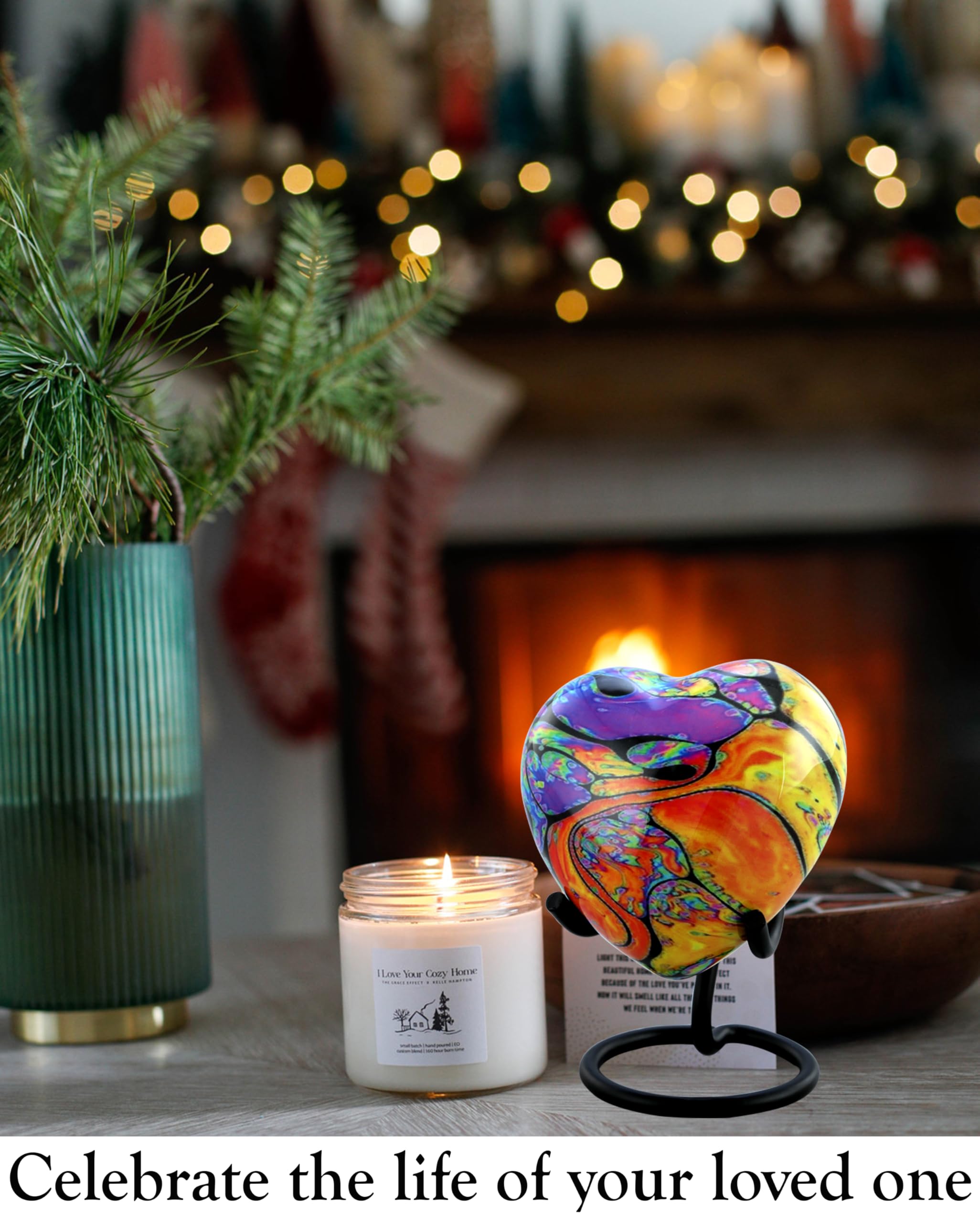 Modern Print Heart Keepsake Urn, Colorful Heart Cremation Urn for Ashes, Handcrafted Tie Dye Heart Urn - Image 4