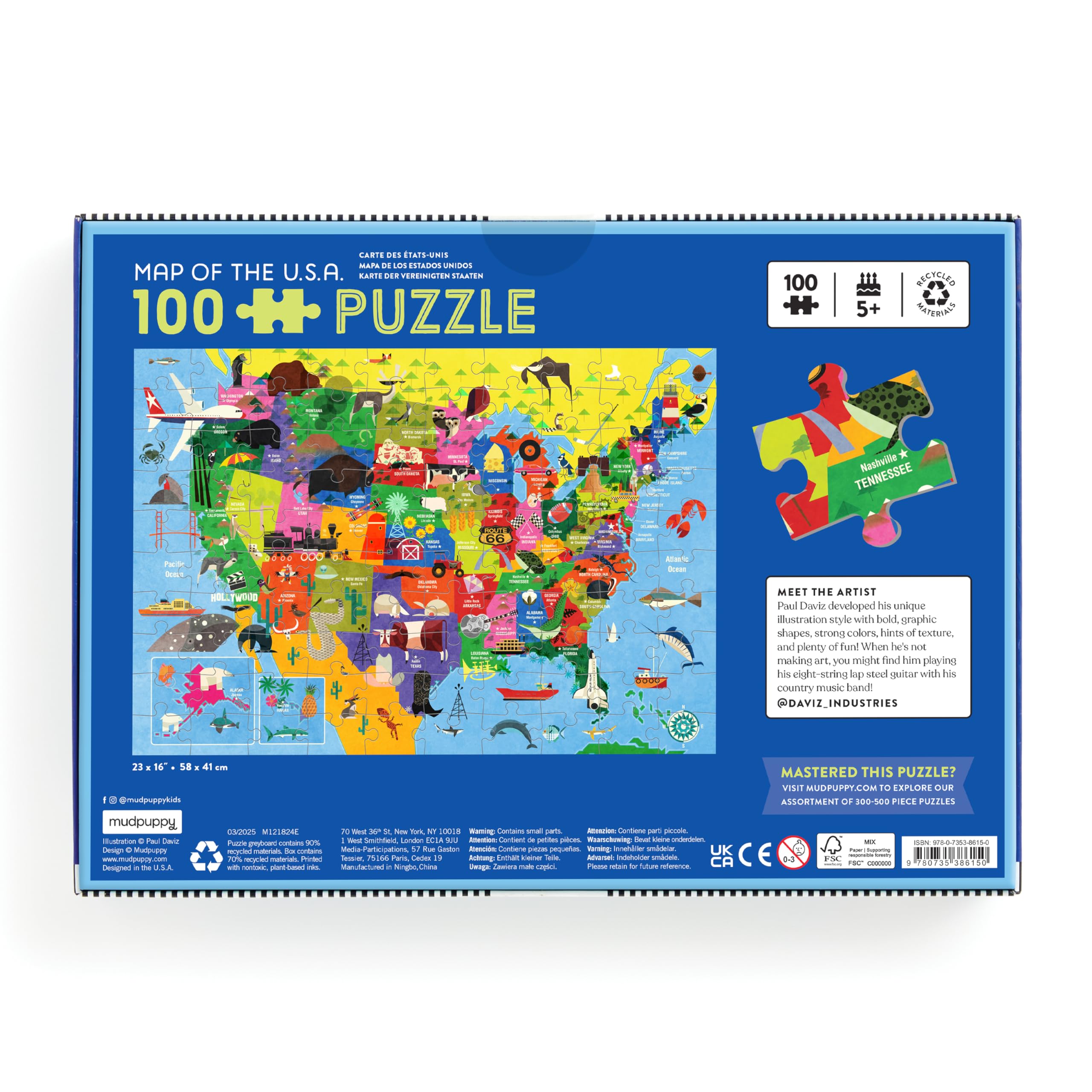 Amazon.com: Mudpuppy Map of The USA – 100 Piece Jigsaw Puzzle with