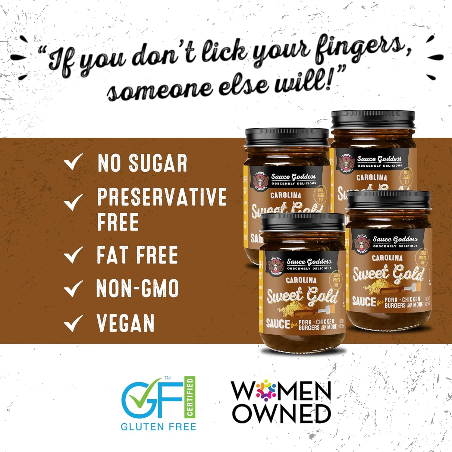 Sauce Goddess - Carolina Sweet Gold Barbecue Sauce - Tangy Mustard, Brown Sugar, Apple Cider Vinegar, Certified Gluten-Free, Vegan, 14.6oz - 4 Packs