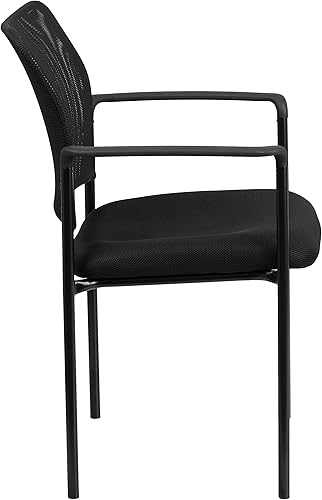 Miniatura 6 de BizChair Silla auxiliar apilable de acero con brazos de malla negra Comfort