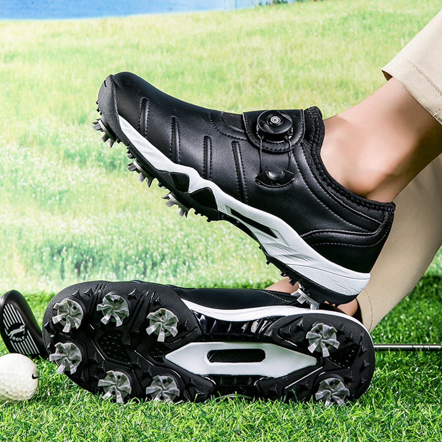 Chaussures de Golf Imperméables à Pointes pour Hommes, Chaussures de Golf Légères et Antidérapantes
