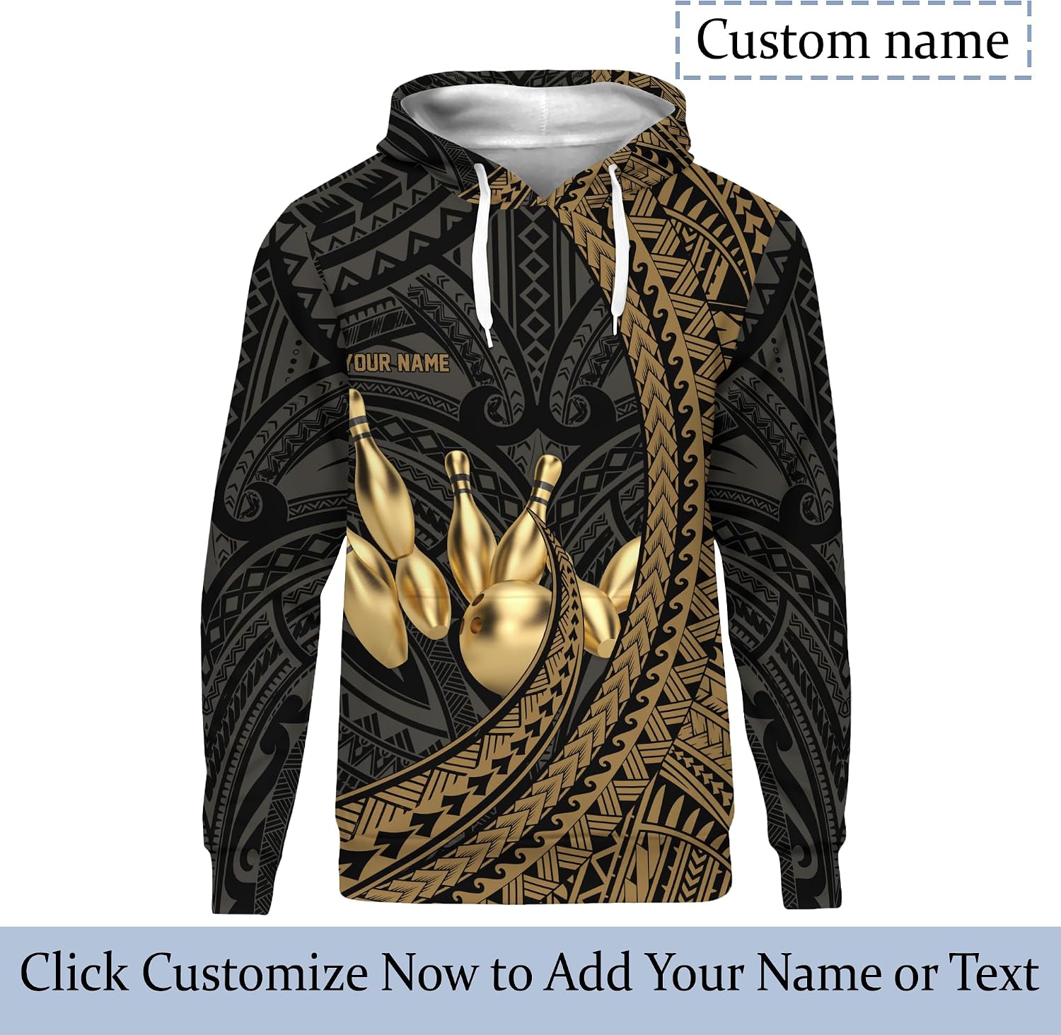 Men's Bowling Novelty Hoodie Custom Paisley Gold Bowling Ball Shirt For Bowling Lover Printed Bowling Team Clothes