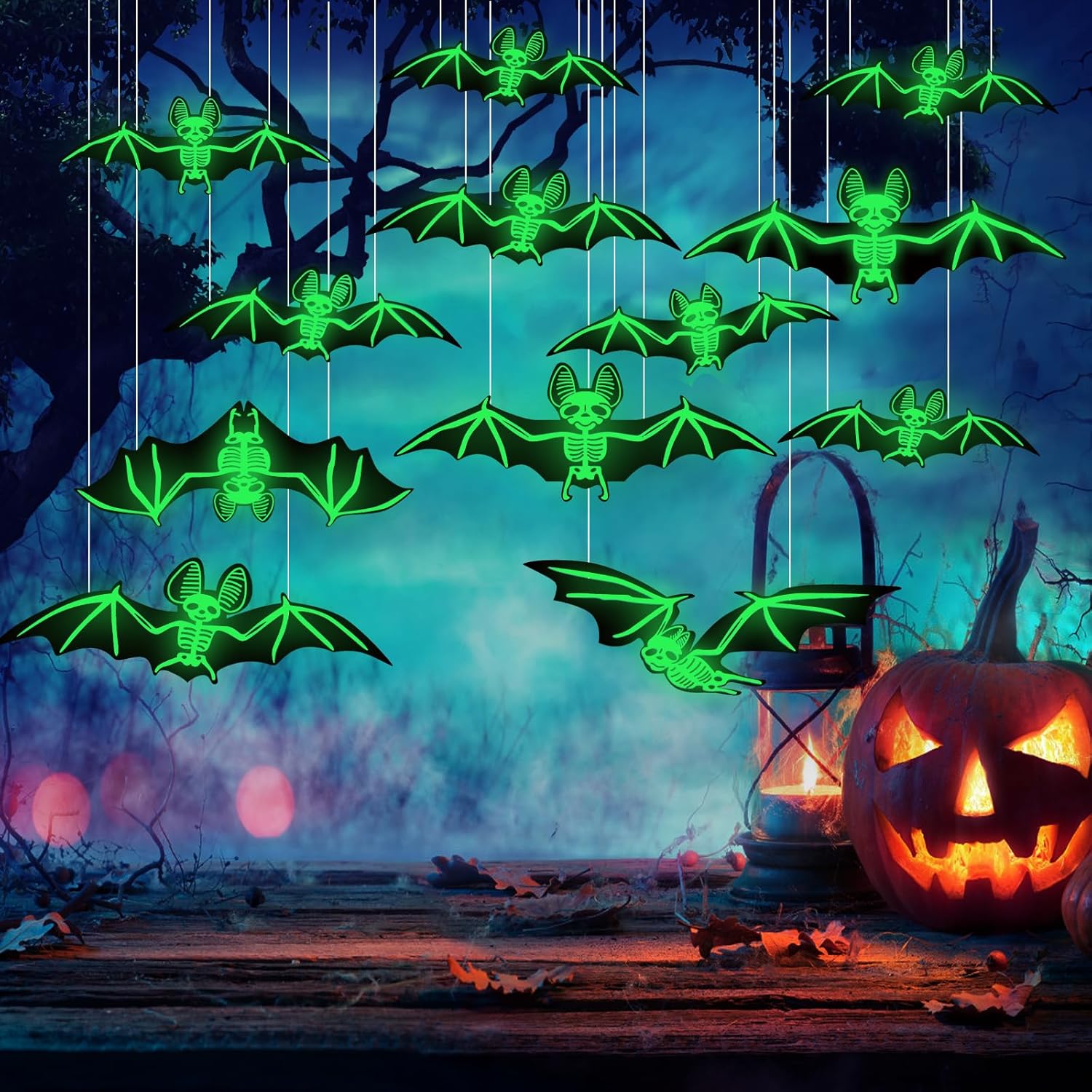 12 Pcs Hanging Bats Halloween Decoration Outdoor,YTKIH