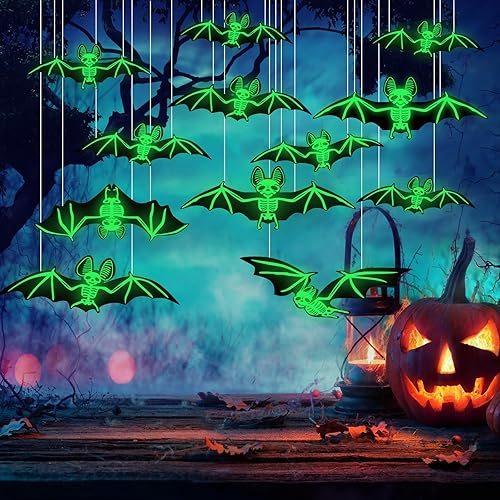 12 piezas de murciélagos colgantes para decoración de Halloween al aire libre, YTKIH 2023, 5 tamaños diferentes, realistas de polipropileno 3D,