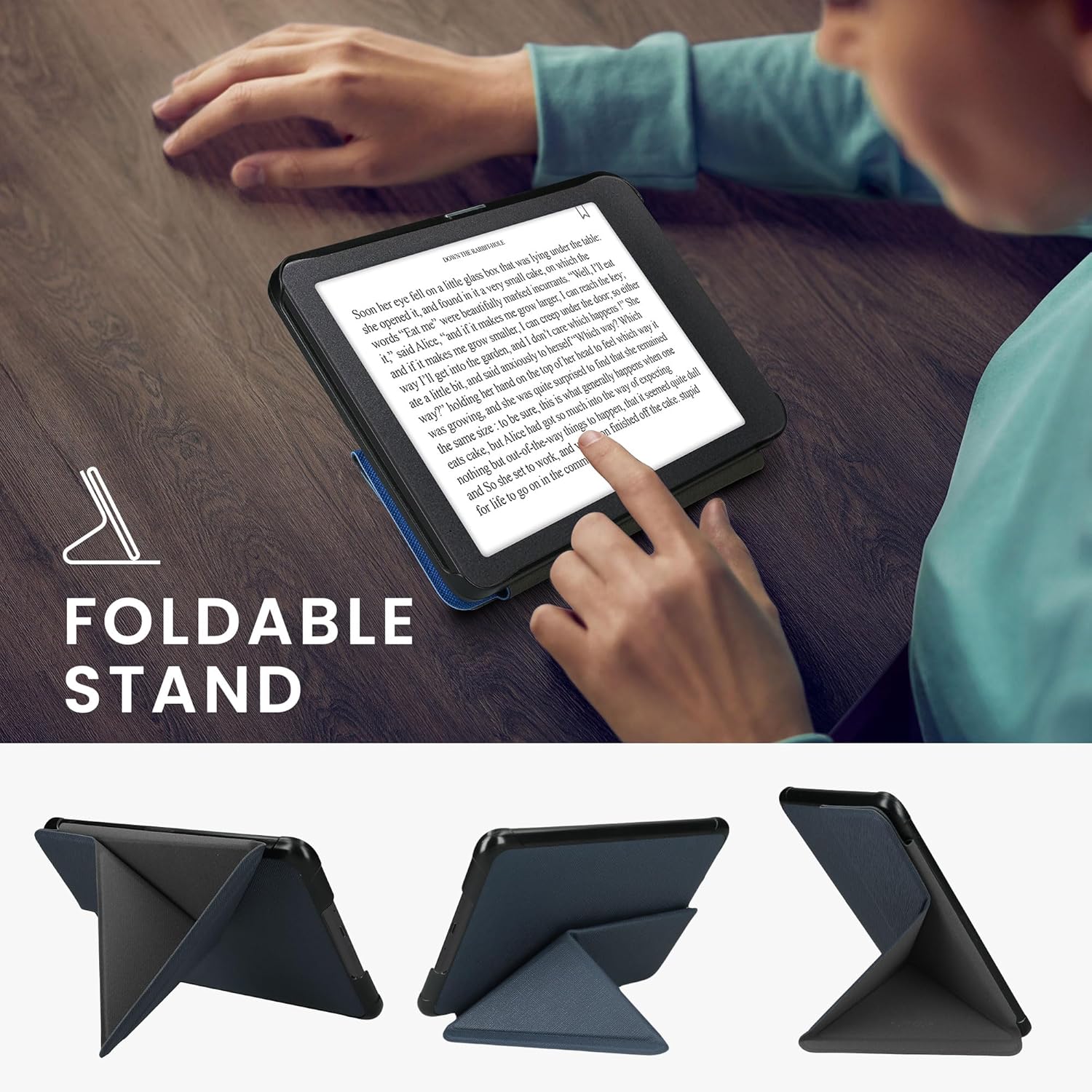 kwmobile Origami Case Compatible with Amazon Kindle Paperwhite (2024)/Colorsoft Case - Slim PU Leather Cover with Stand - Dark Blue